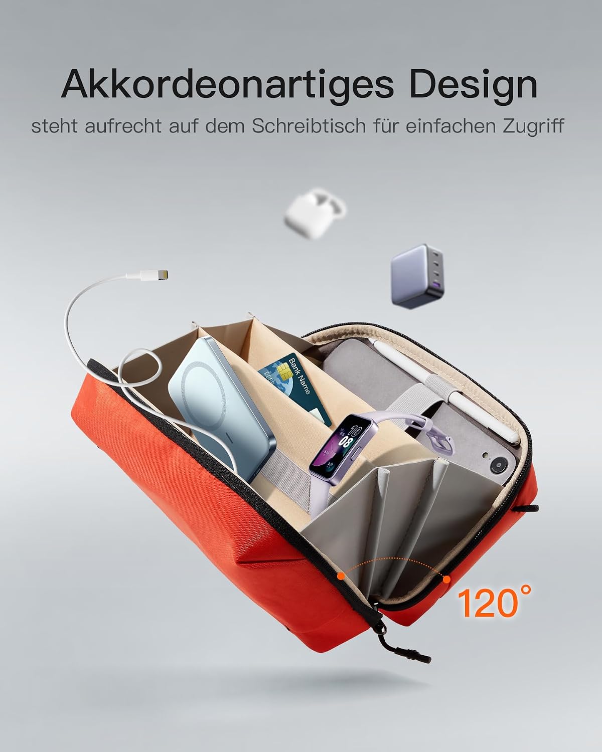 Detalle de Inateck praktischer Organizer für elektronisches Zubehör – spritzwasserresistente Reisetasche mit vielen Fächern