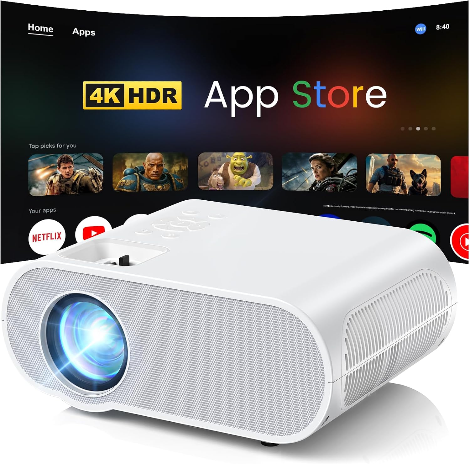 Detalle de HOMPOW 2500 ANSI 4K Smart Projector 📽