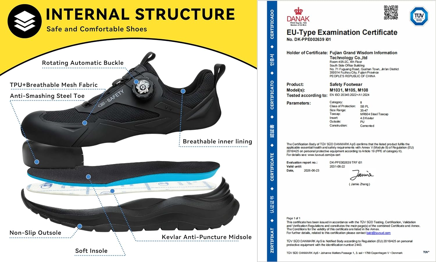 Detalle de DYISOFY Safety Trainers for Men & Women – Steel Toe, Lightweight, Waterproof