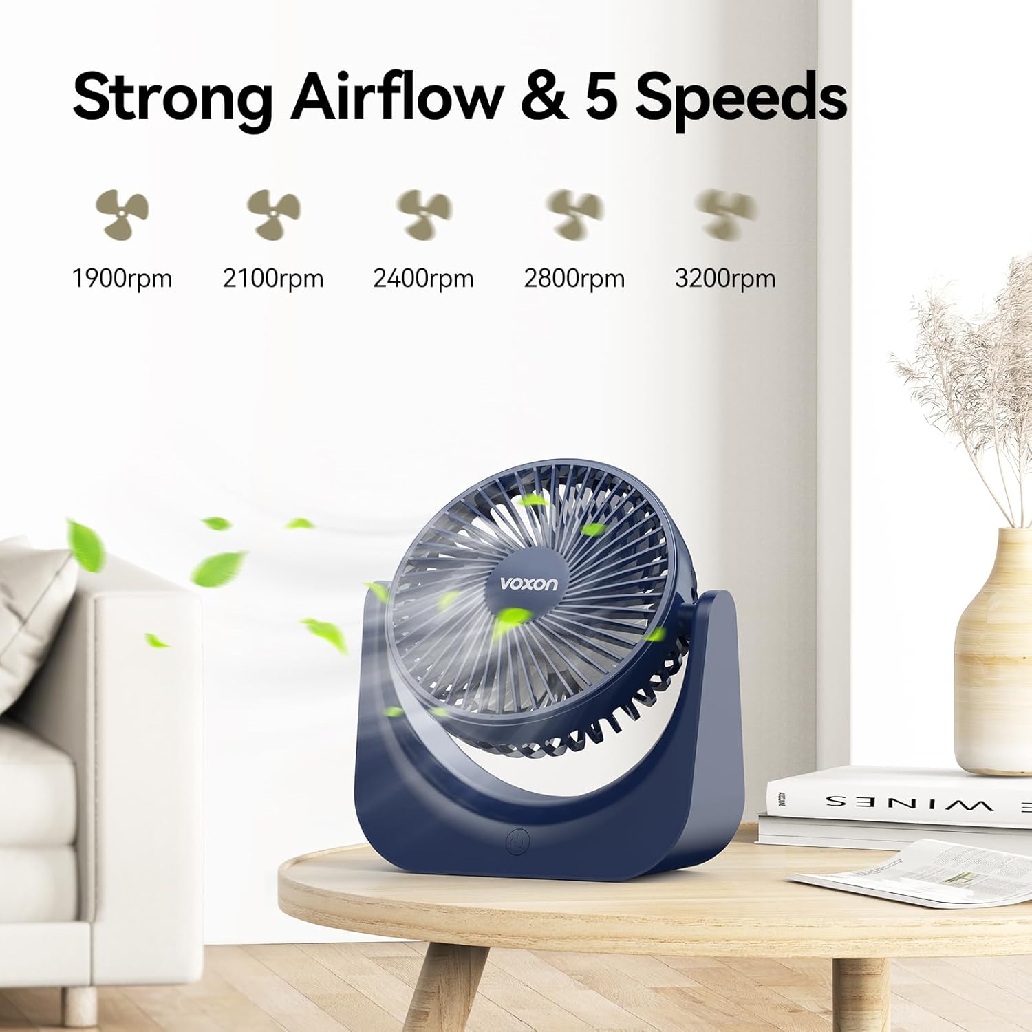 Thumbnail 1 de VOXON USB Desk Fan (Small Table Fan) with 5 Speeds and 90° Vertical Rotation