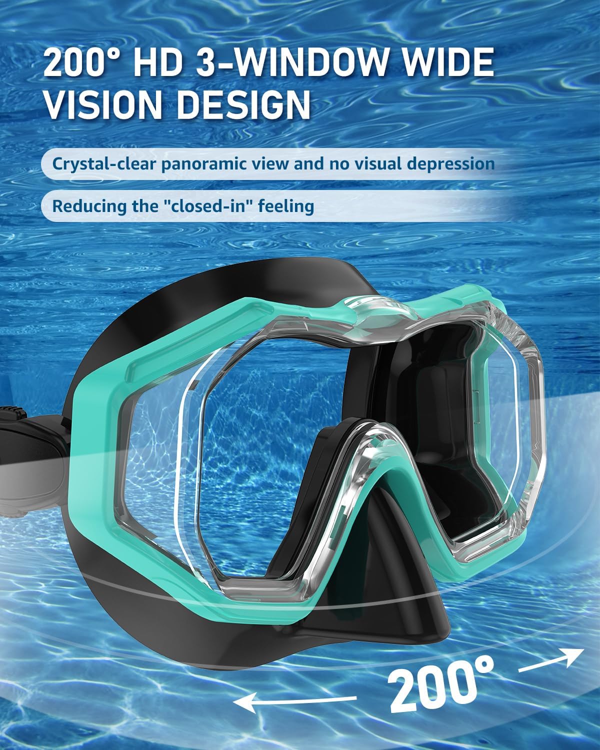 Detalle de WSTOO Adults Swim Goggles with Nose Cover (Anti-Fog, 180° Panoramic, Leak-Proof, 3-Lens)