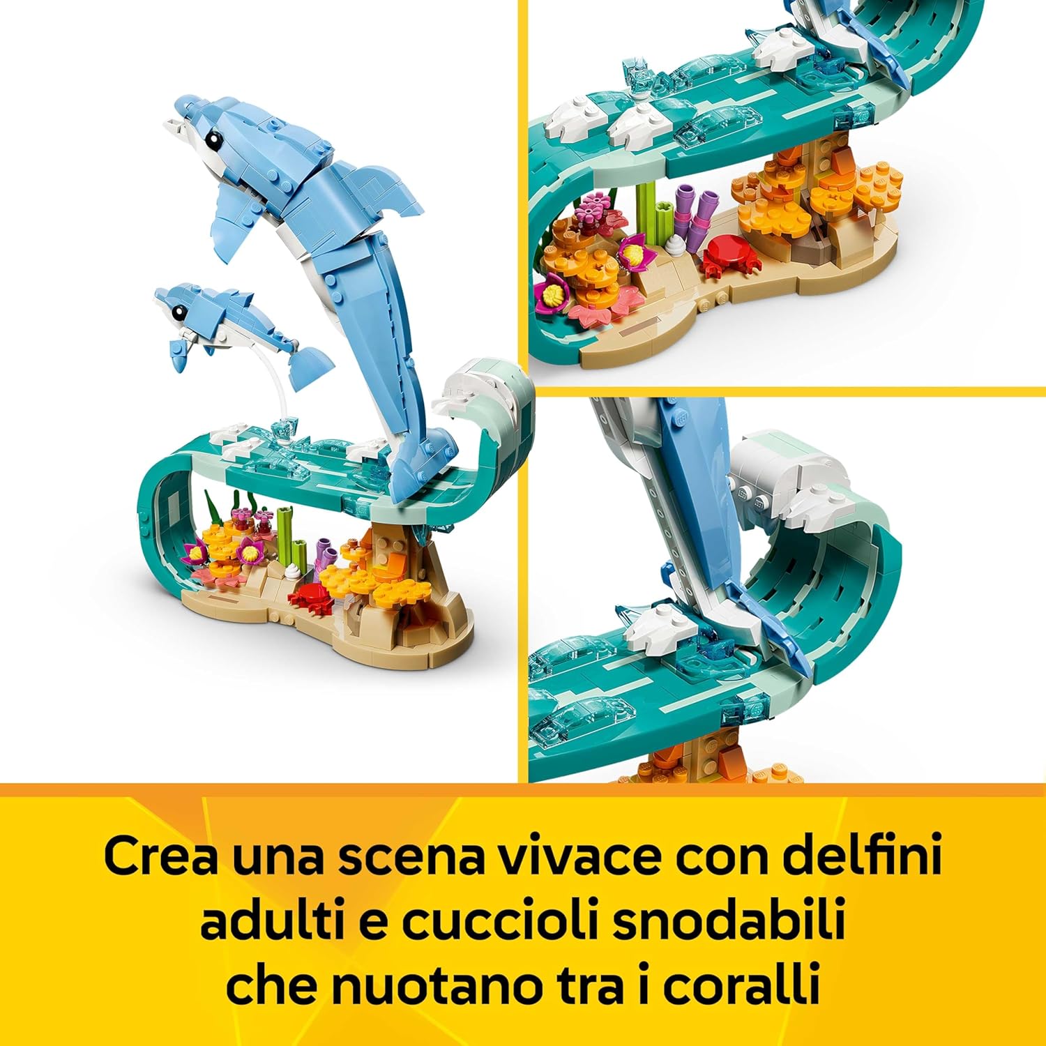 Detalle de LEGO Creator 3 in 1 Animali Marini: Delfini Meravigliosi (31385) – 3 modelli in 1