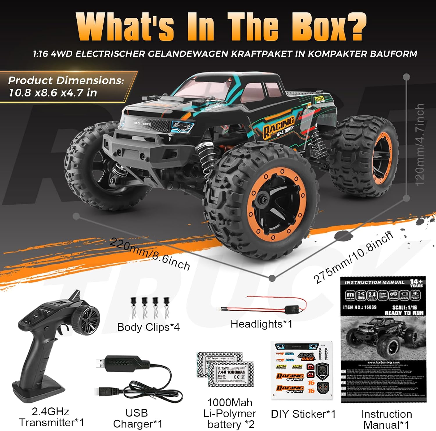 Thumbnail 6 de HAIBOXING Ferngesteuertes Auto 4WD 1:16 36 km/h Geländewagen
