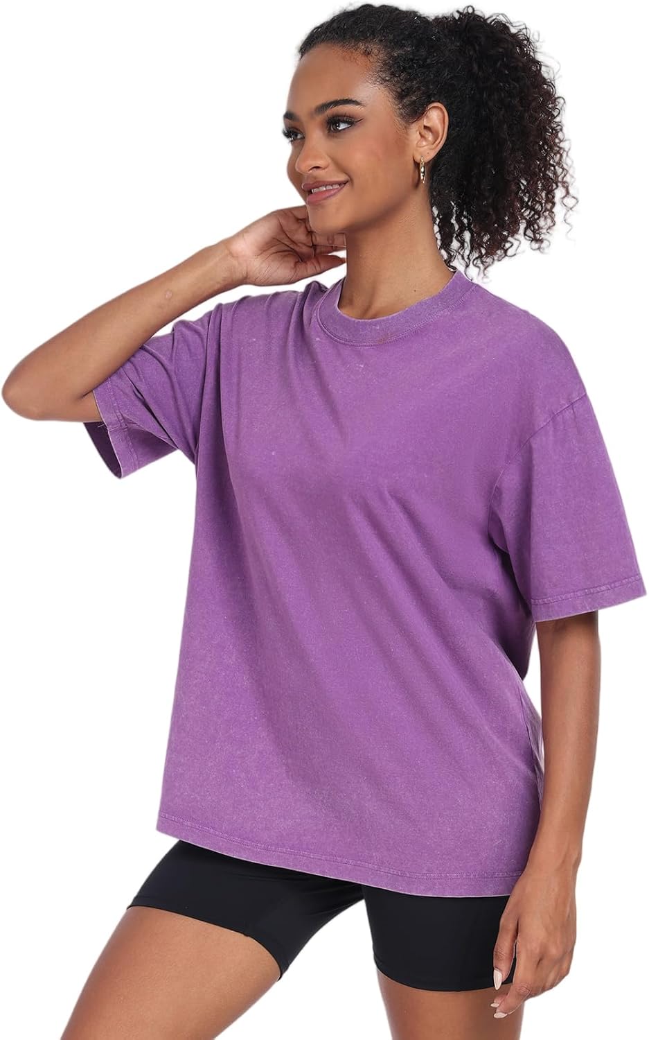 Thumbnail 5 de Oversized Damen-T-Shirt Rundhals Kurzarm – Vintage-Look, Basic Casual