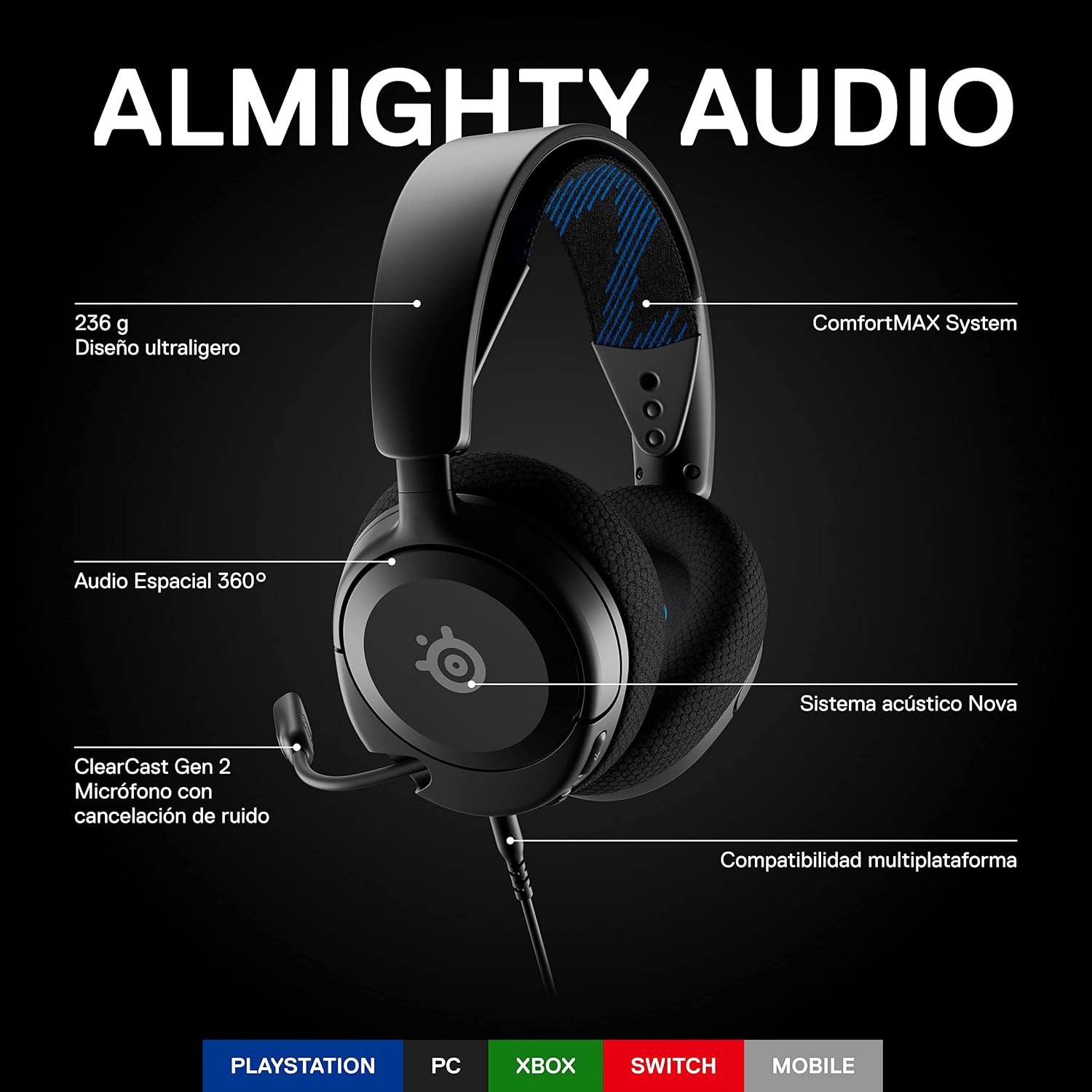 Detalle 2 de SteelSeries Arctis Nova 1P 🎧 Cascos PS5 y Multisistema Ultraligeros