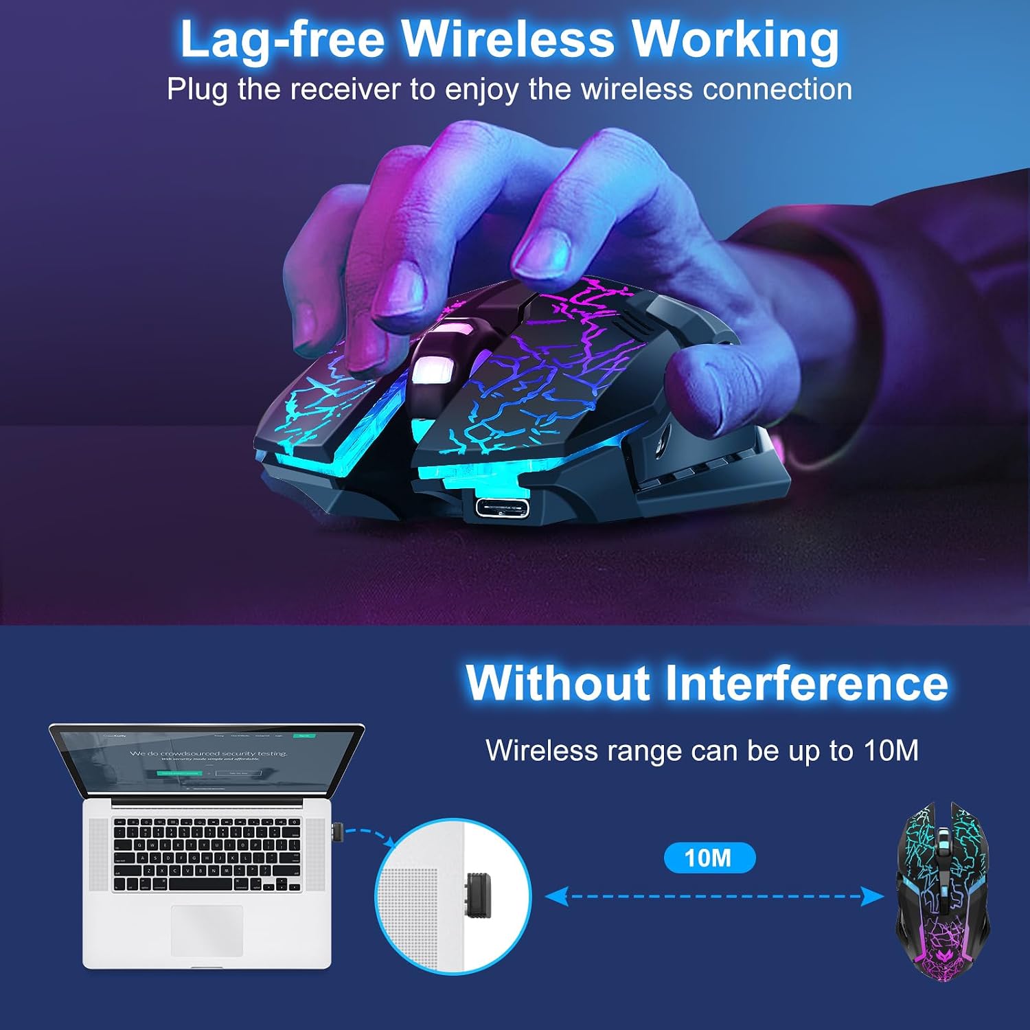 Thumbnail 1 de Wireless Gaming Mouse (Rechargeable) with Type-C Fast Charging, 3 DPI Levels & 6 Silent Buttons
