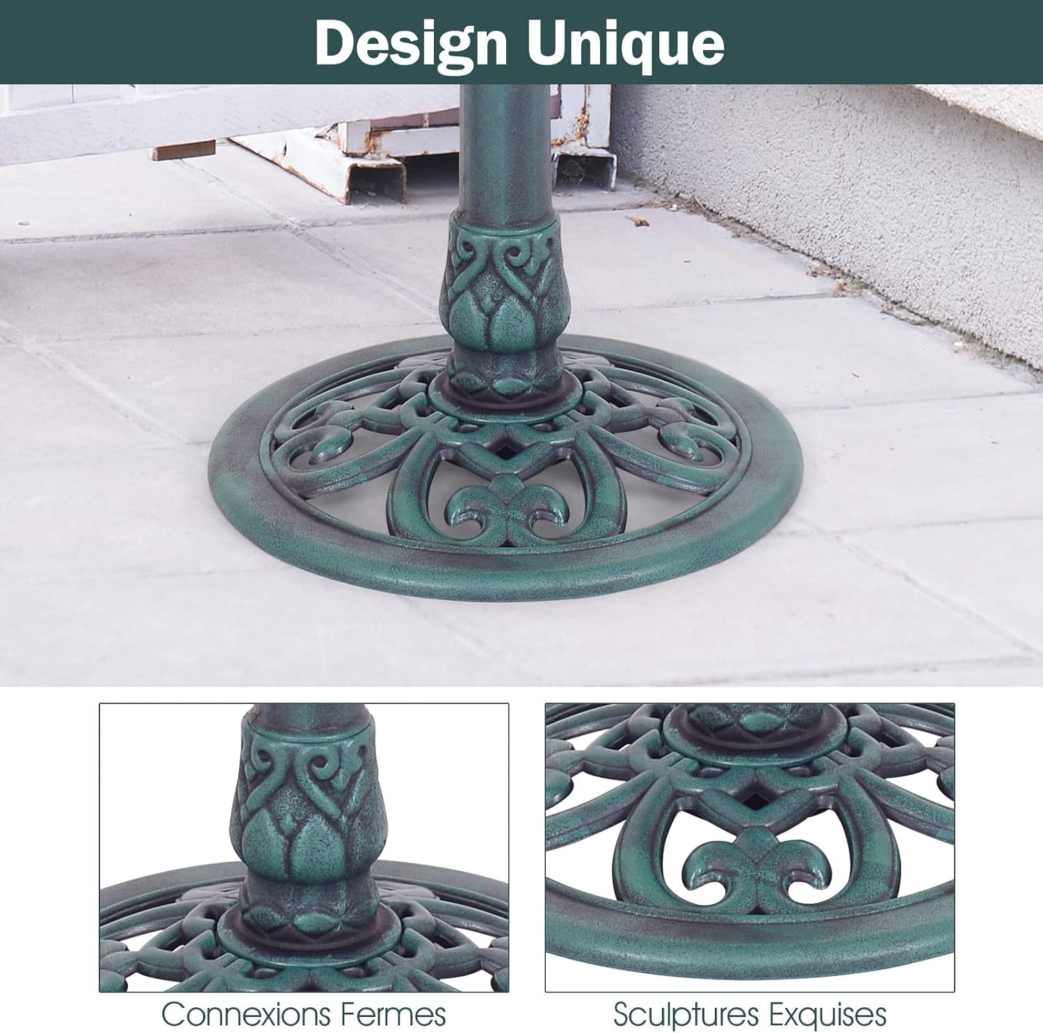 Thumbnail 4 de COSTWAY Abreuvoir Oiseaux Extérieur Plateau Diamètre 50 cm, Hauteur 72 cm – Design Antique Cuivre Vert
