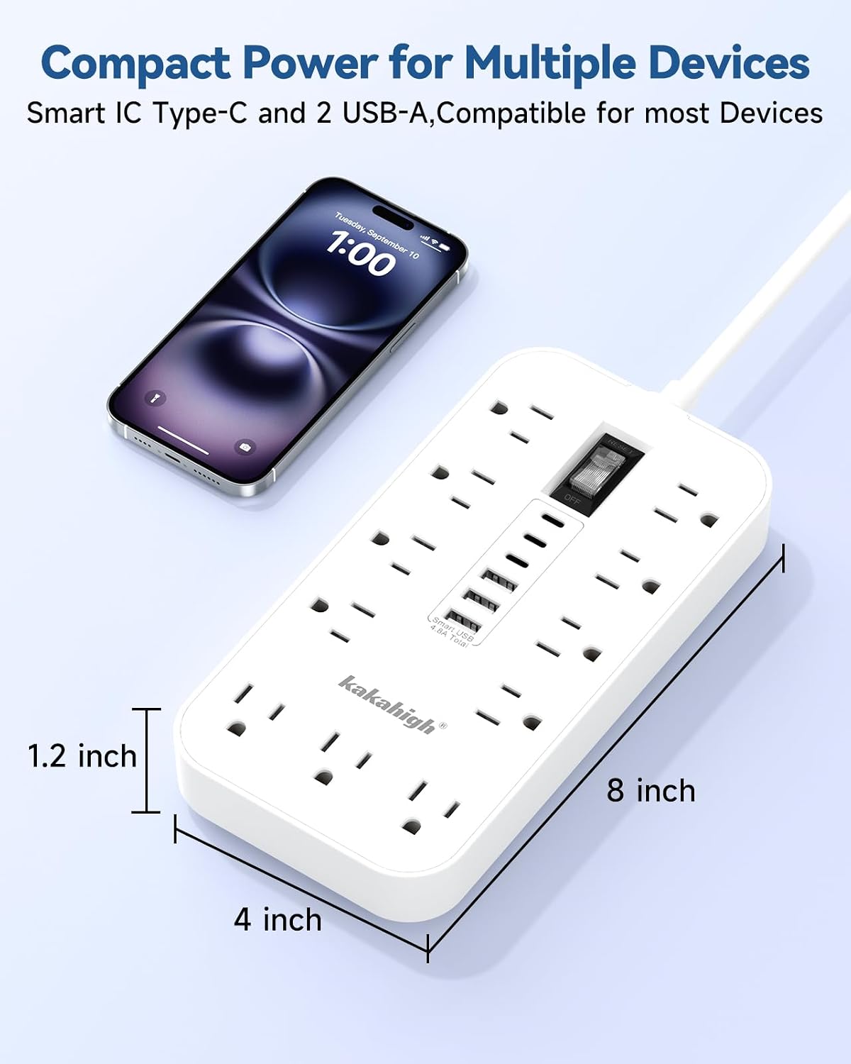 Detalle de kakahigh 808 Power Strip, 11 AC Outlets, 6 USB Ports, 5-Foot Cord