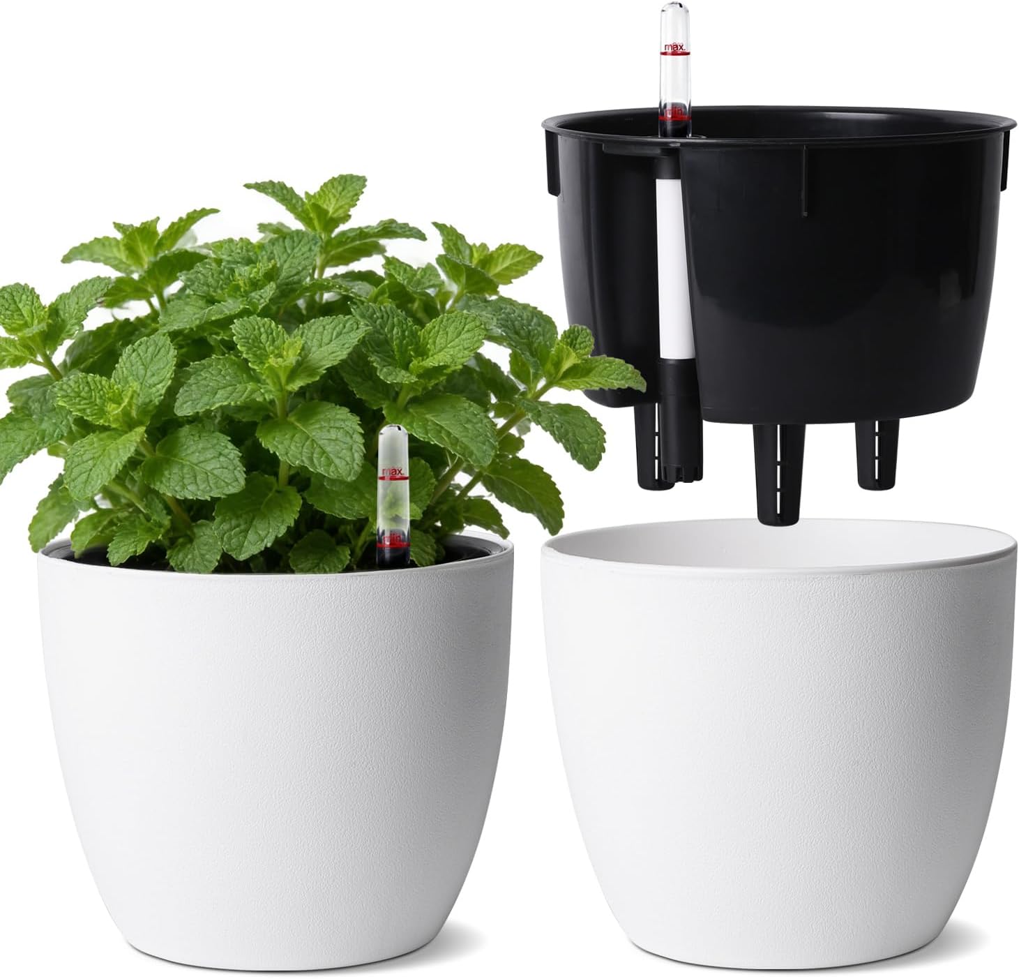 Detalle de T4U zelfbewaterende plantenpotten 15 cm, set van 2, grijs met waterindicator