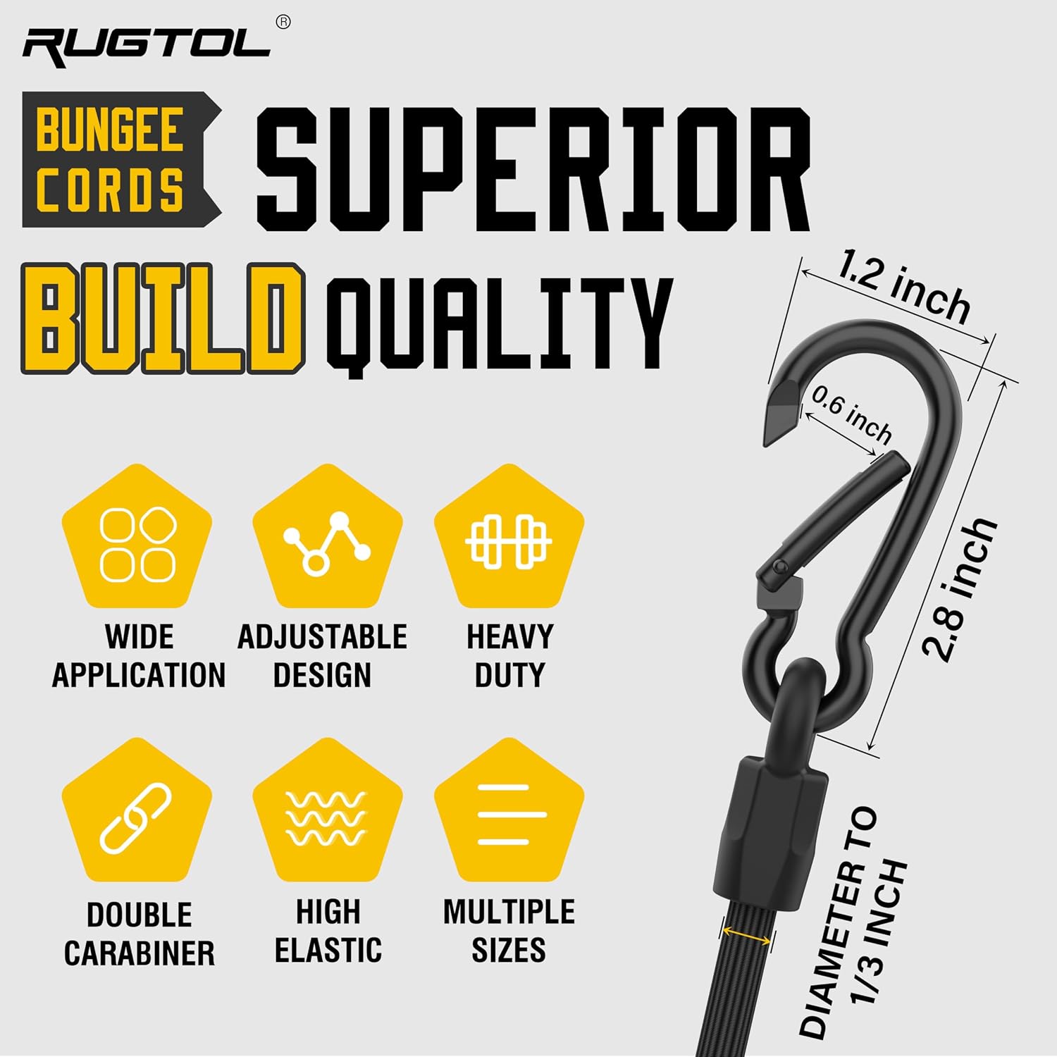 Thumbnail 2 de Rugtol Bungee Cords with Carabiner Hooks – 45cm Adjustable, 6-Pack