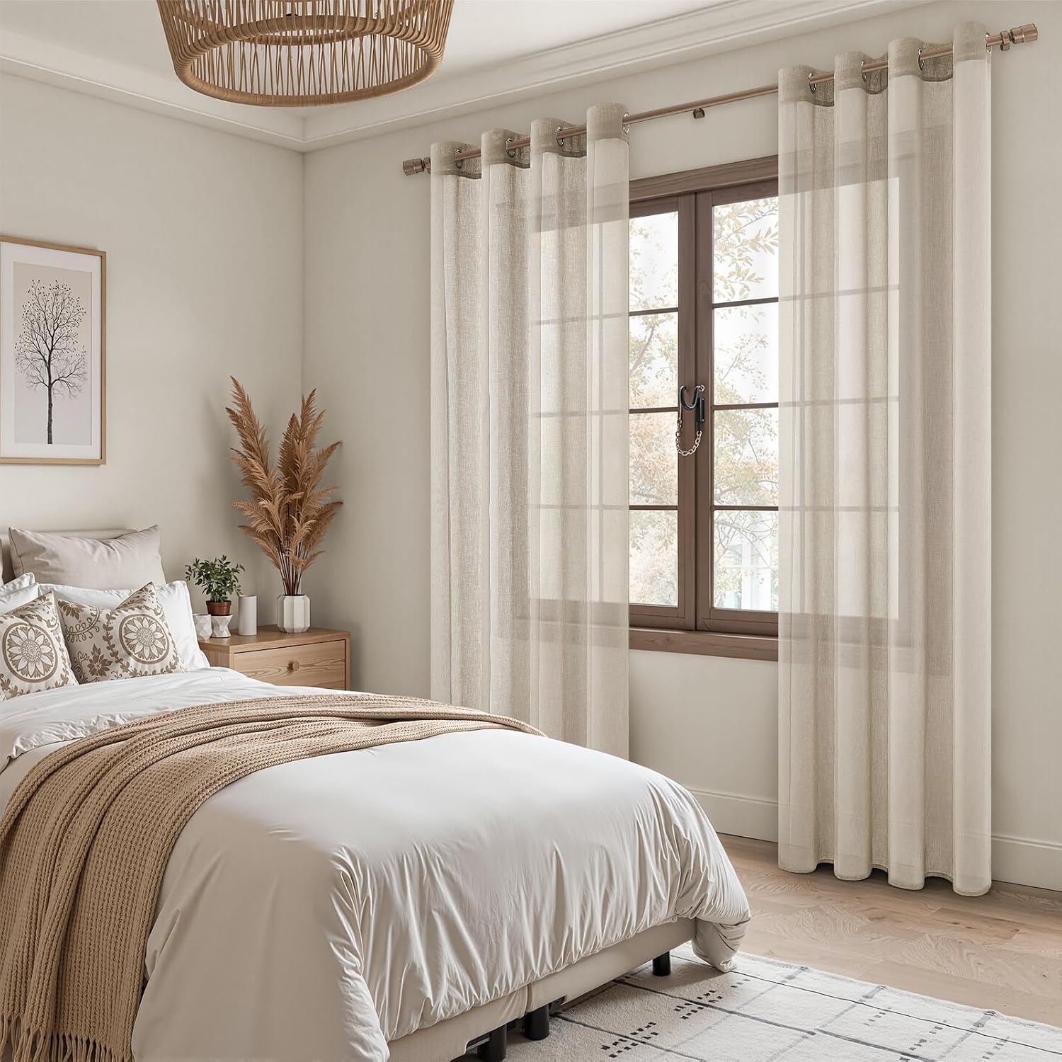 Detalle 2 de MRTREES Net Curtains for Windows (White Voile) – 2 Eyelet Panels, 137 x 213 cm