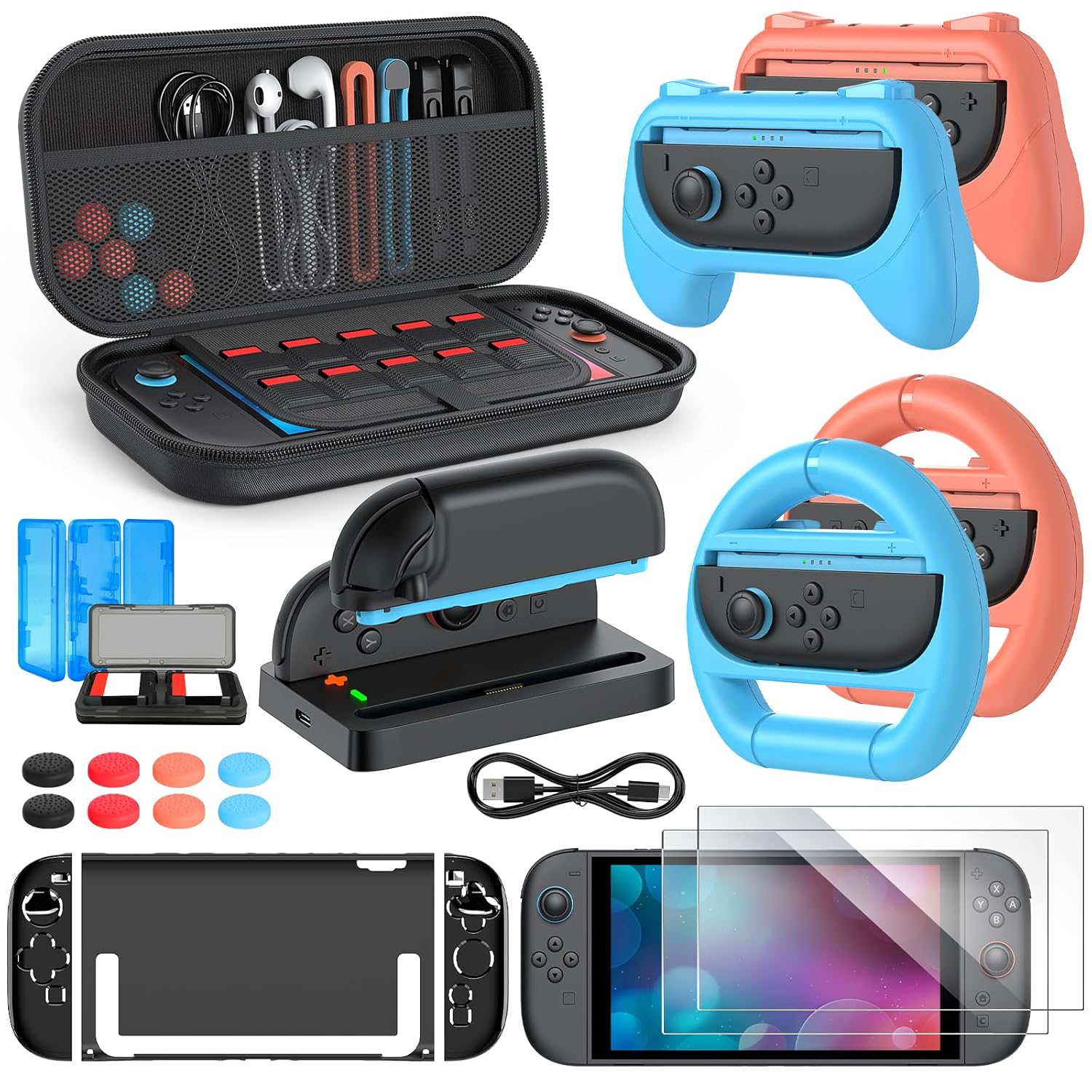Detalle de Switch 2 Zubehör-Set (24-in-1) inkl. Slim-Hülle, Ladestation, Displayfolien & Joy-Con 2 Zubehör