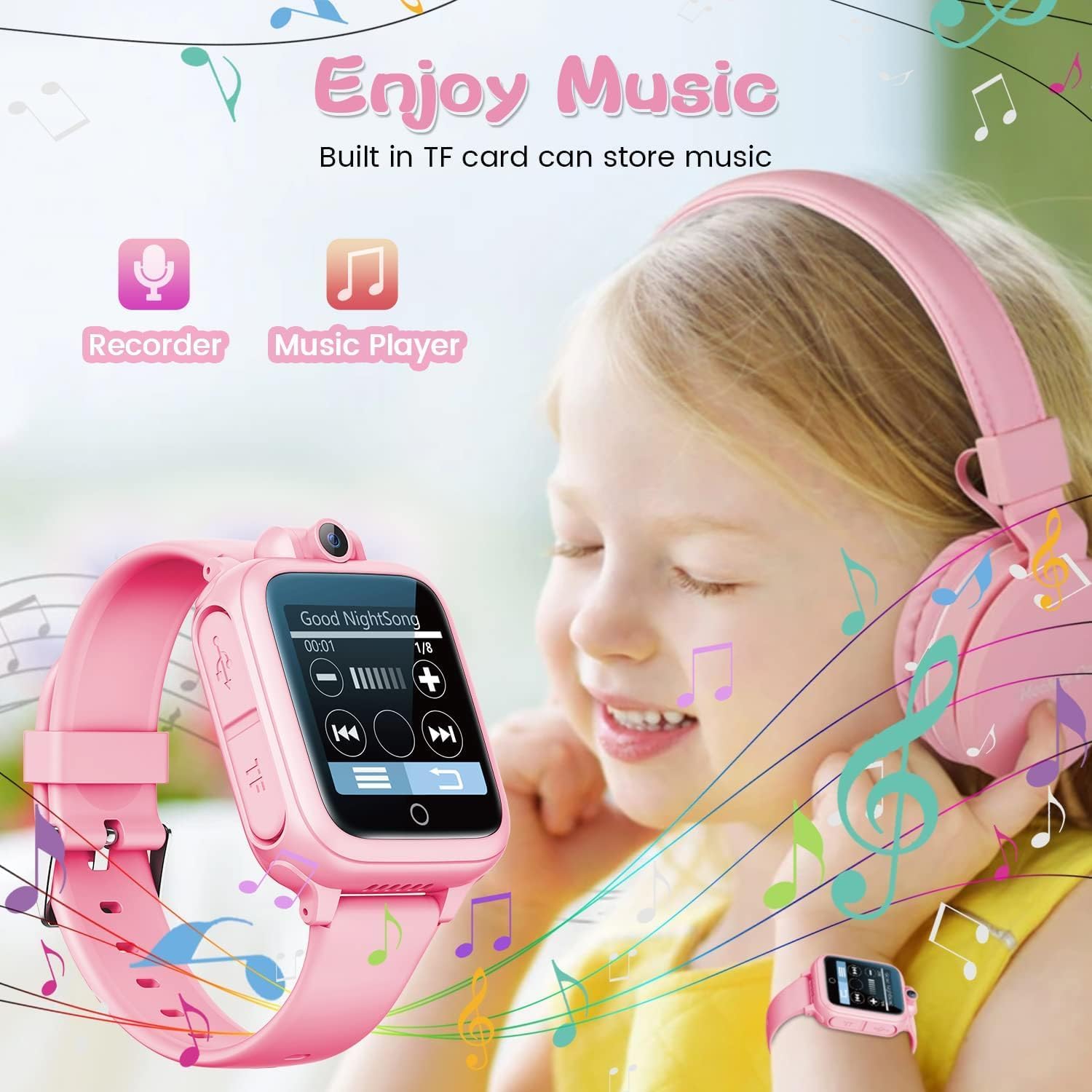 Detalle de Awatty Kids Smart Watch for Boys & Girls (Pink, S) – 5–12 Years