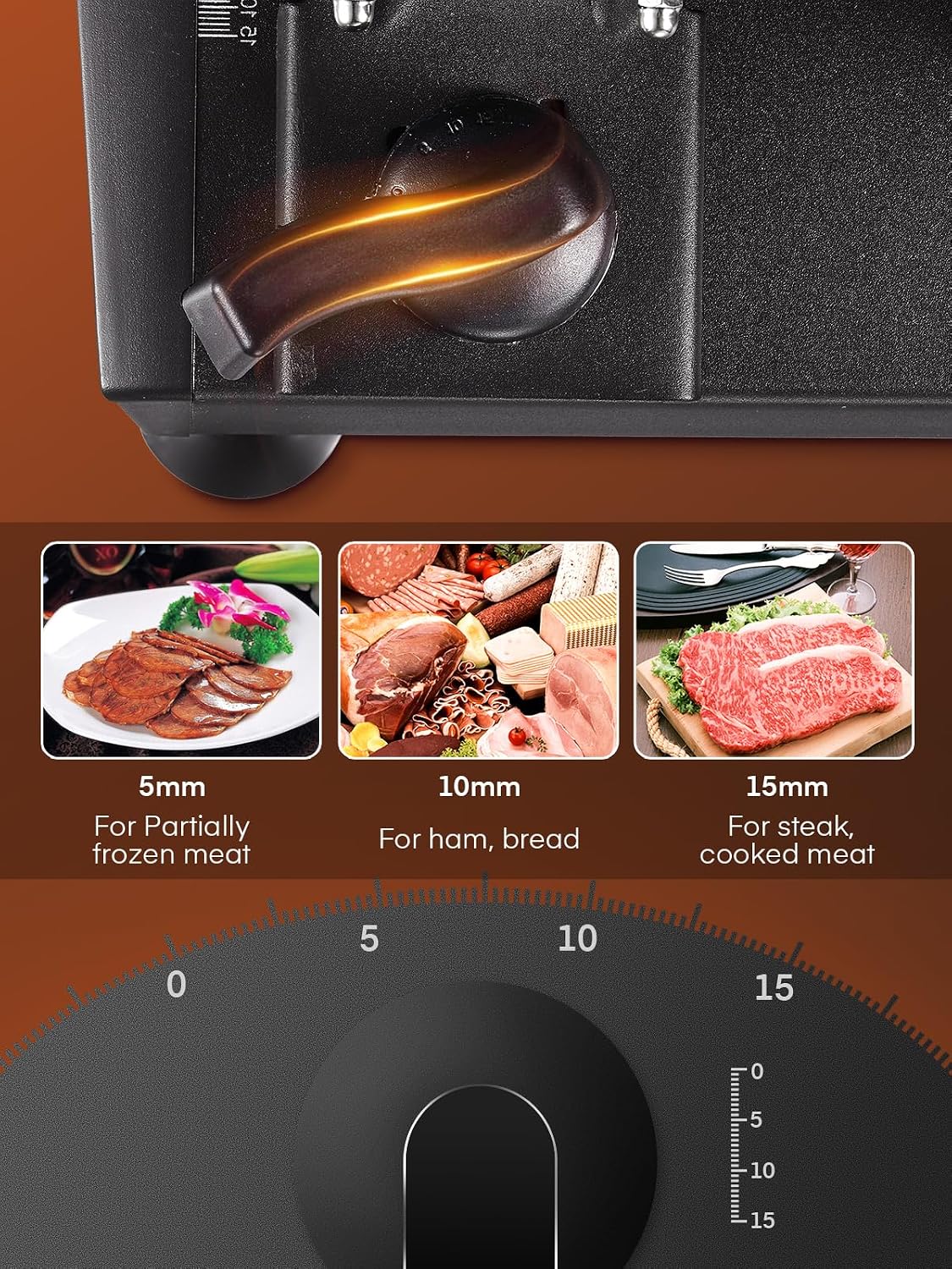 Detalle 2 de FOHERE Electric Meat Slicer, 200W, Two 7.5-inch Blades, 0–15 mm