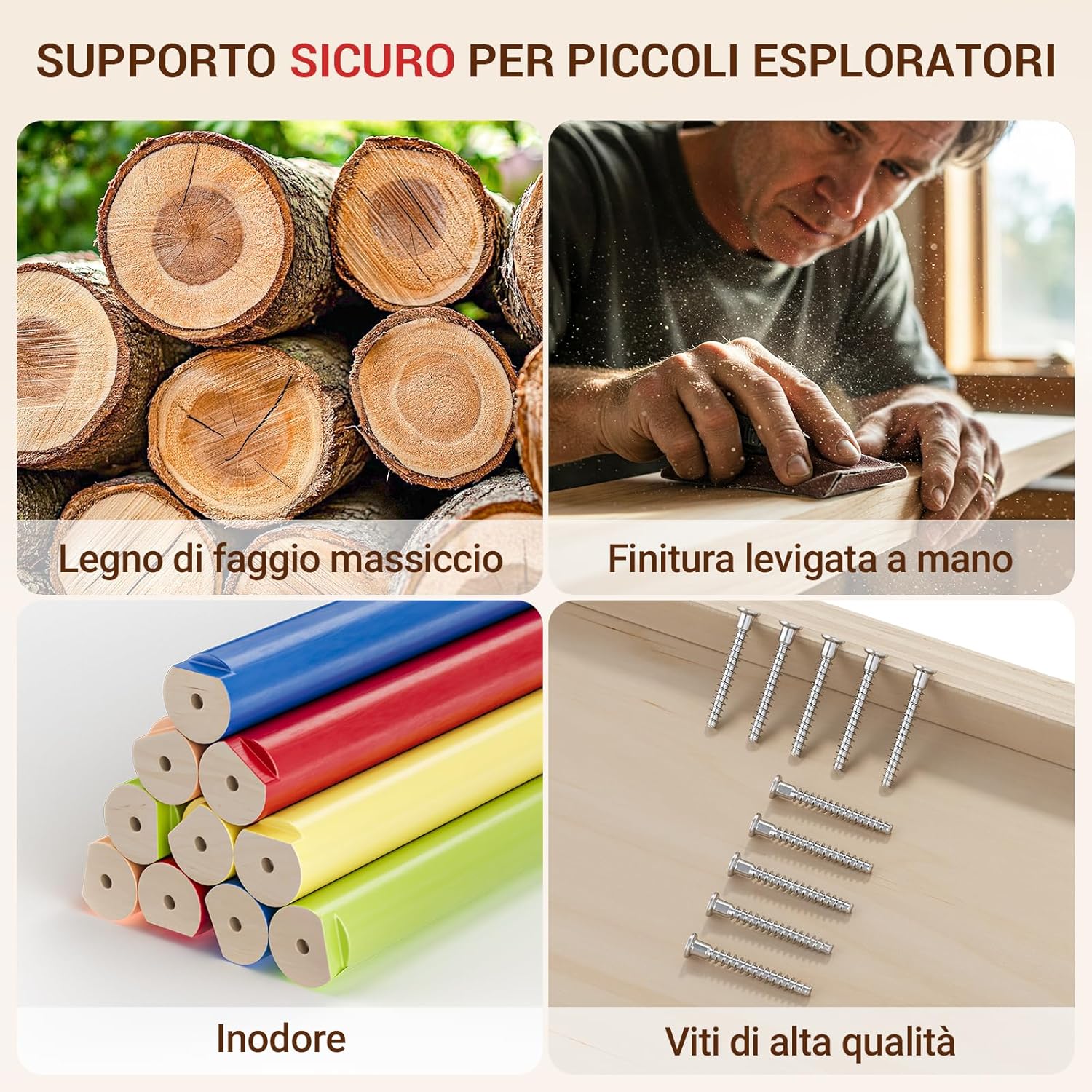 Detalle de COSYLAND Set di Arrampicata 8 in 1 per Bambini – Triangolo Pikler e Arco Montessori Compatti (Arcobaleno Classico)