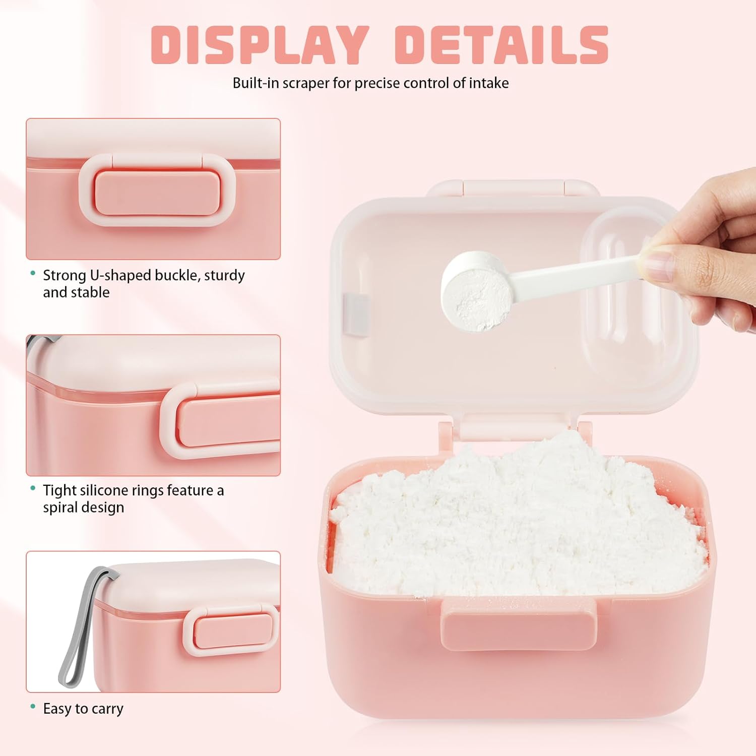 Thumbnail 2 de Aolso Milk Powder Dispenser, 400ml Pot with Sealed Silicone Ring Cover & Spoon (Pink) – Travel Friendly