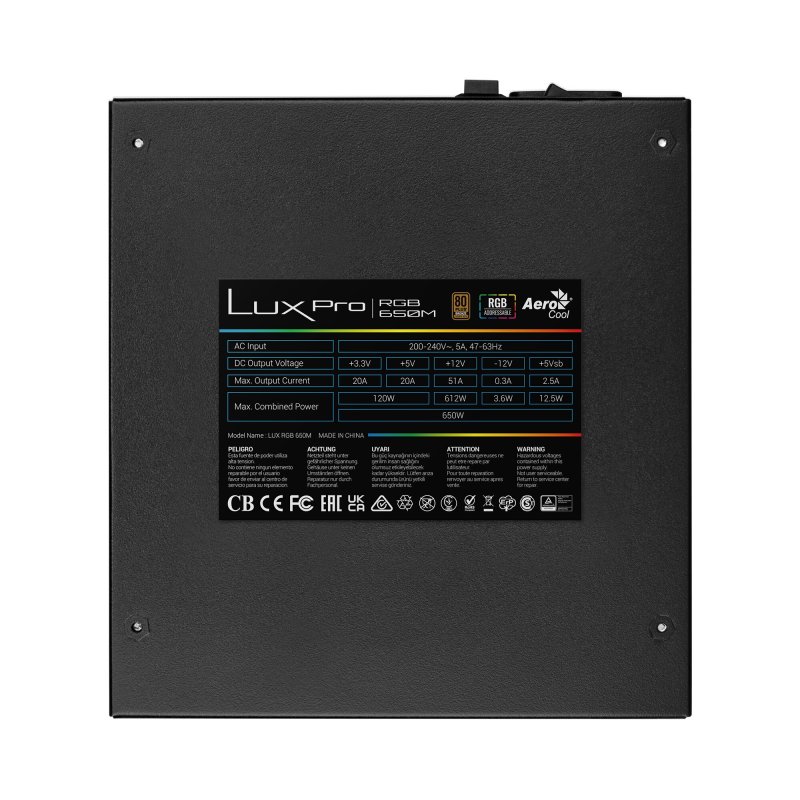 Detalle de Aerocool LUXPRORGB650M 650W fuente semi‑modular ⚡
