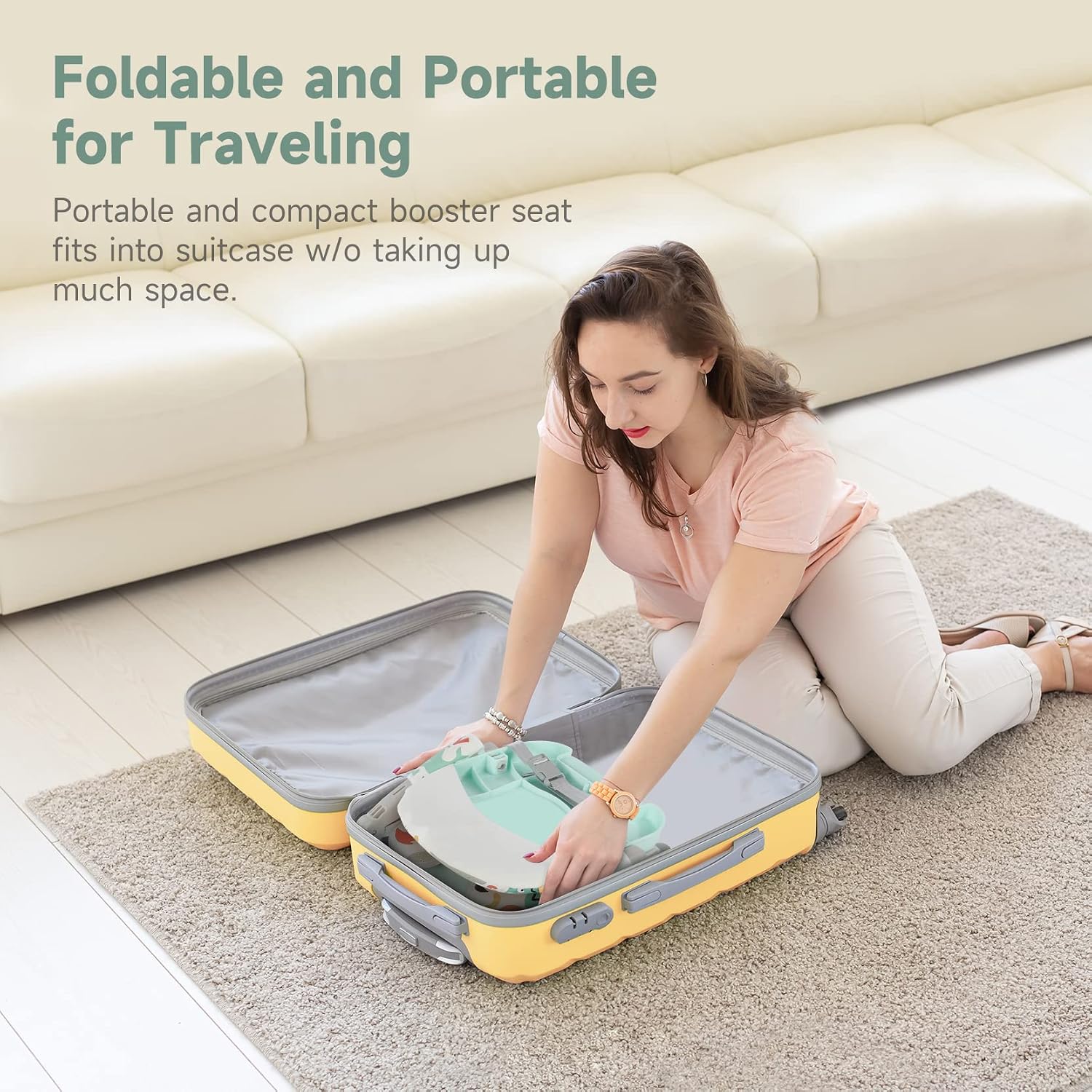Detalle de YOLEO Baby High Chair Booster Seat, Foldable with 4 Height Settings