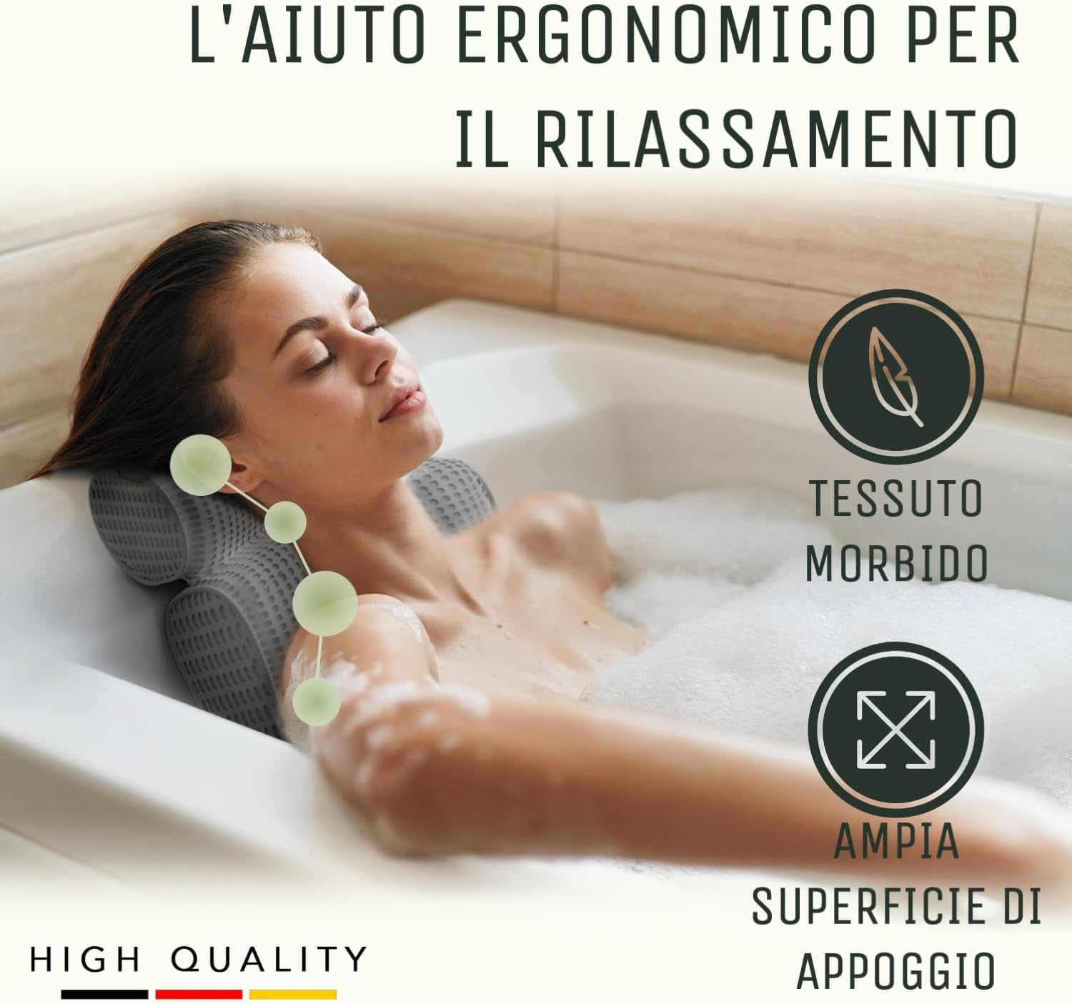 Detalle de SilverRack Cuscino da bagno MORBIDO Grigio 4D – Supporto ergonomico per testa e collo con ventose sicure