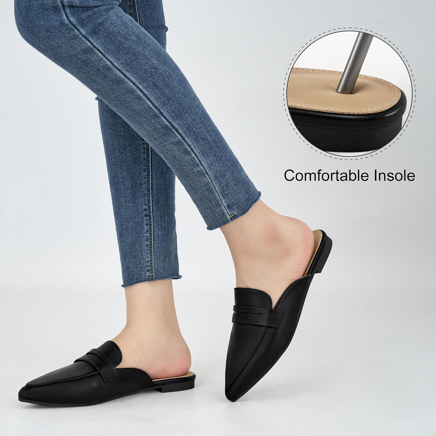 Thumbnail 5 de Judxsious Women's Pointed-Toe Flat Mule Loafers, Backless Slip-On Dress Shoes