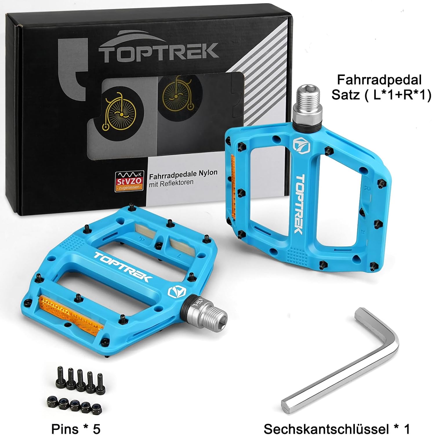 Thumbnail 6 de toptrek Fahrradpedale mit StVZO-Reflektoren (Nylon-Composite Flatpedale, 9/16 Zoll)