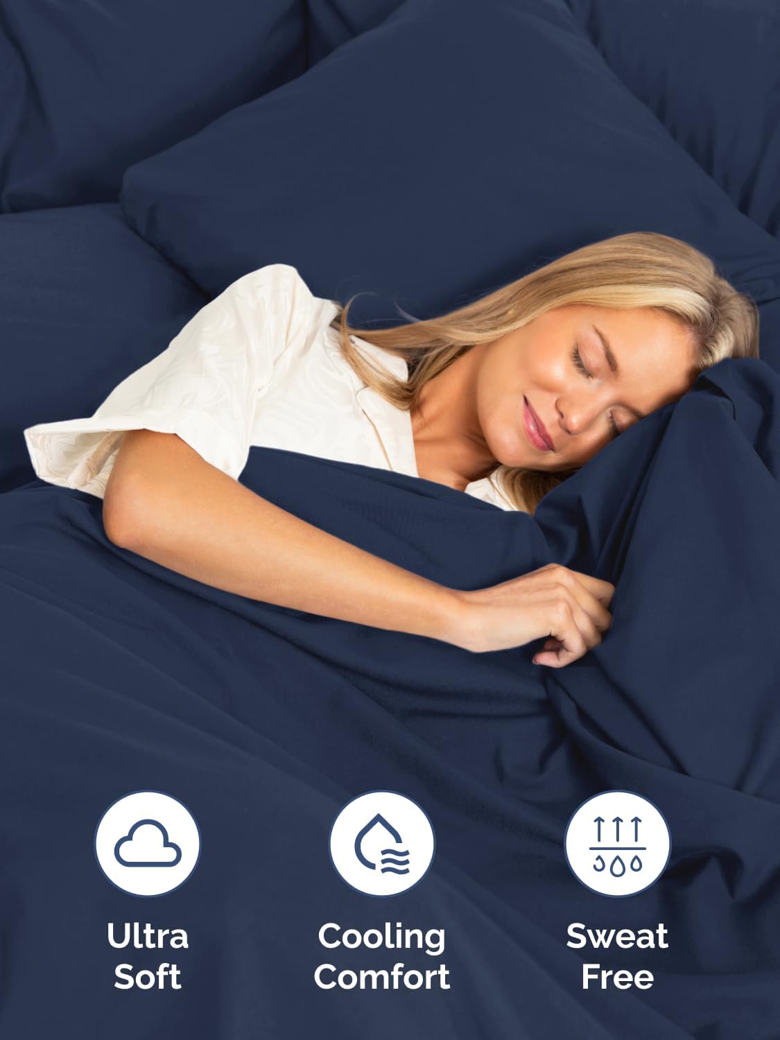 Thumbnail 2 de Extra Deep Queen Fitted Sheet by CGK Unlimited — Navy Blue, 18–24" Deep Pockets