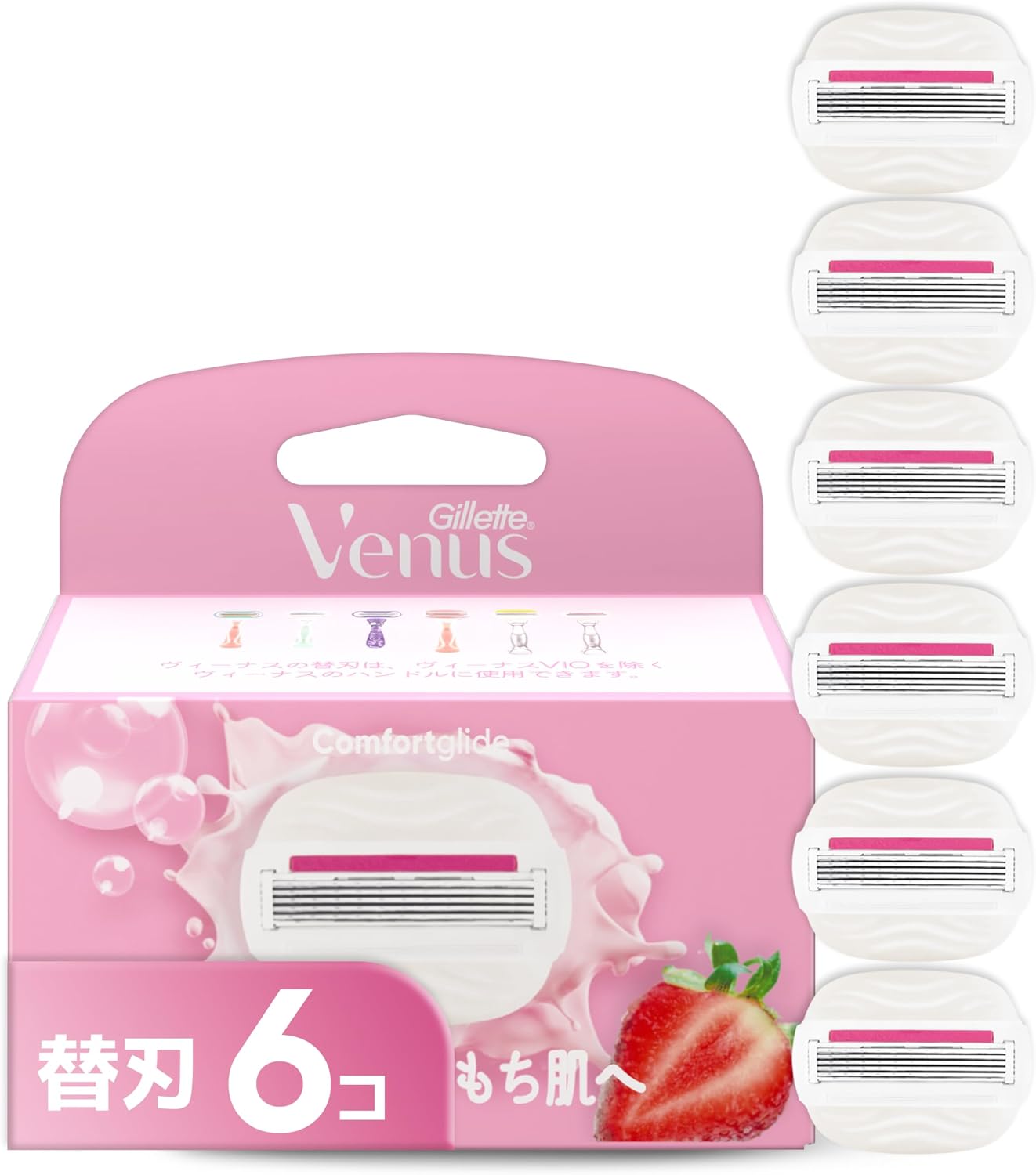 Detalle de Gillette Venus コンフォートグライド5 替刃 6個 ソープ付き いちご畑の香り