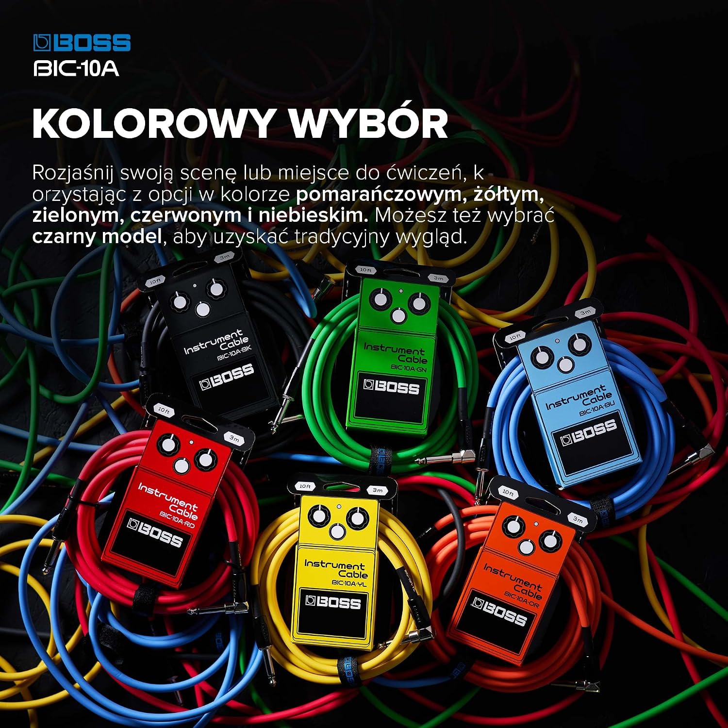 Detalle de BOSS BIC-10A – kabel instrumentalny 3 m, wtyki proste i kątowe, pomarańczowy
