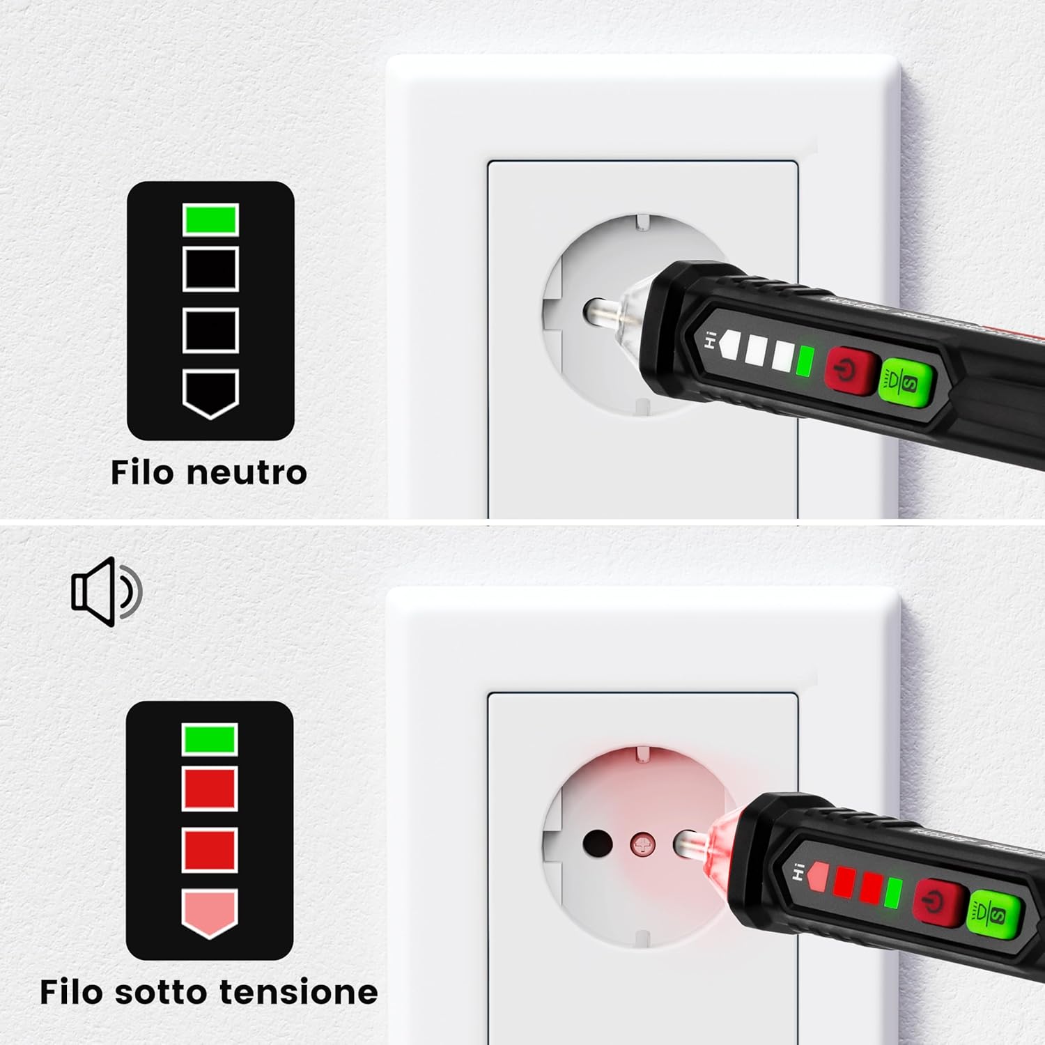 Thumbnail 3 de Tester di tensione KAIWEETS senza contatto (NCV) con doppia gamma AC 12V-1000V e allarme cicalino/luce, VT200