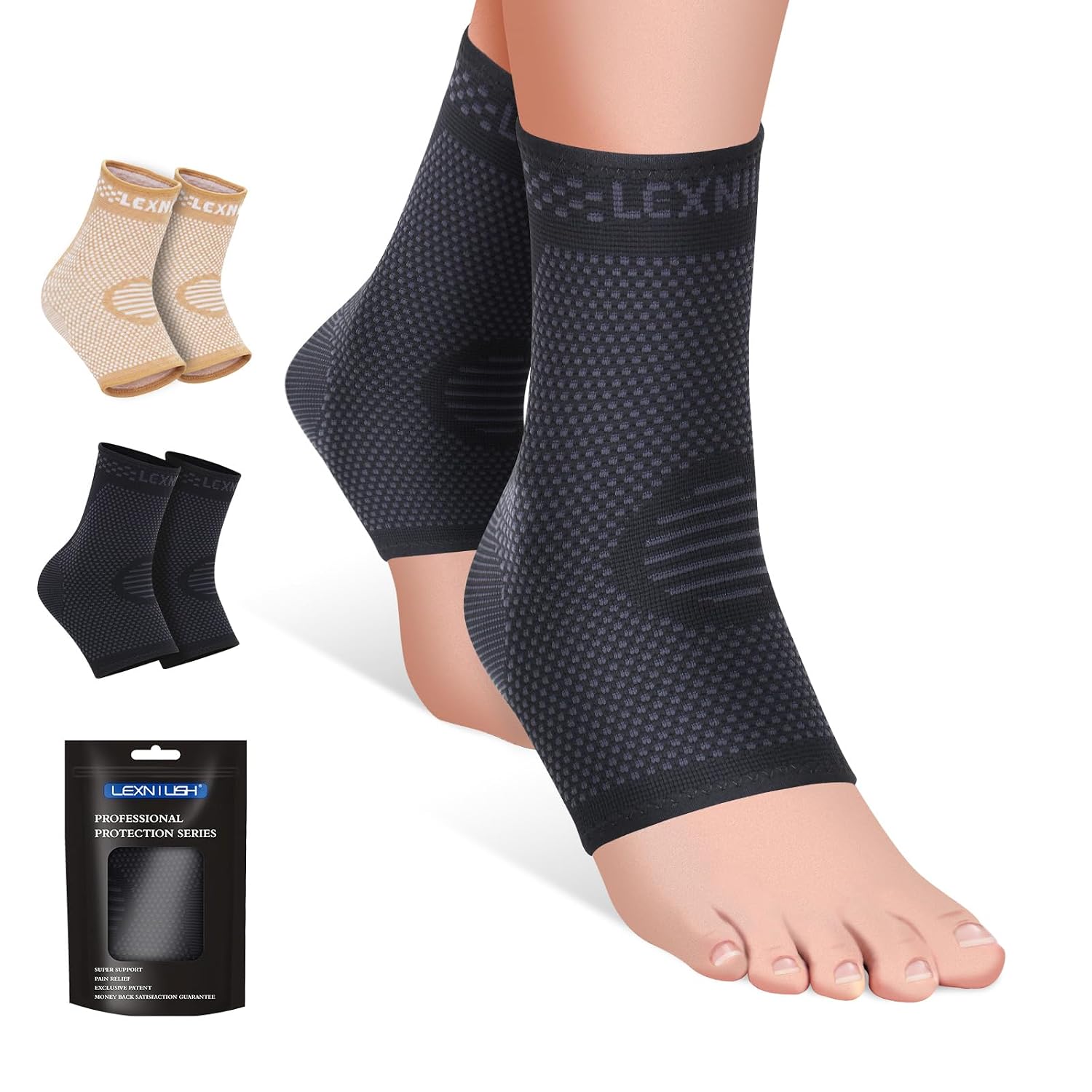 Detalle de Lexniush 2er-Set Sprunggelenkbandagen – Kompressionssocken für Knöchel bei Plantarfasziitis, Achillessehne & Verstauchungen
