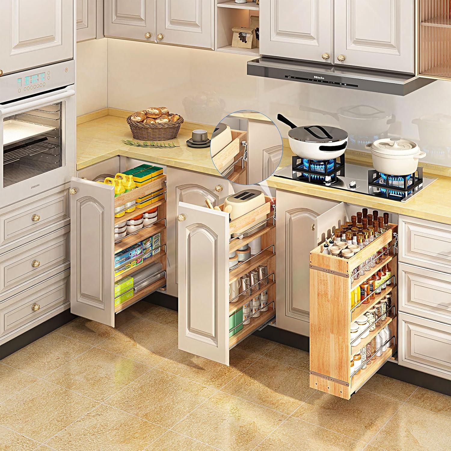 Detalle de DINDON Pull Out Spice Rack Cabinet Organizer – 8" W x 21.9" D x 25.2" H