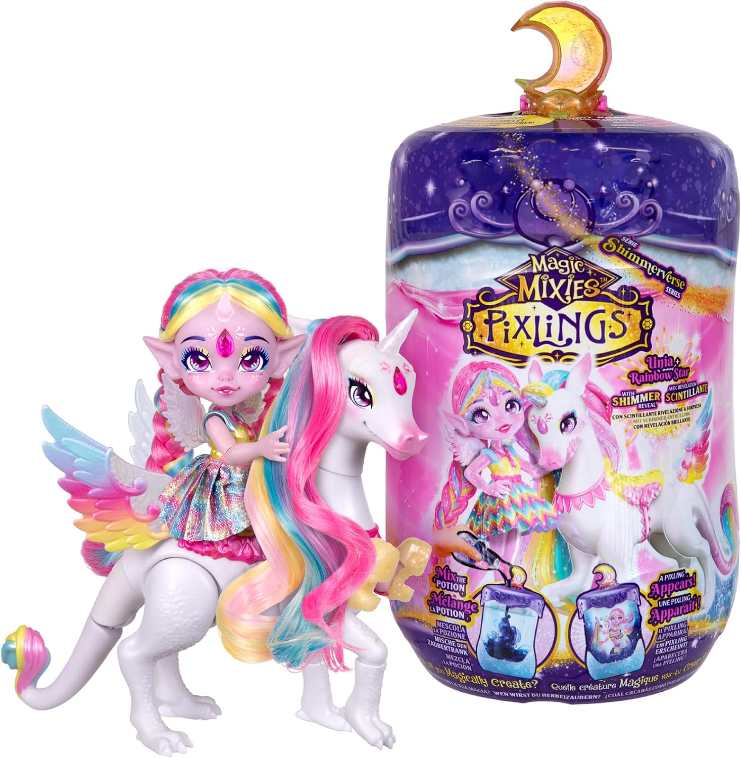 Detalle de Magic Mixies Magic Pixlings MG104000 – lalka z kucykiem, tęczowy zestaw