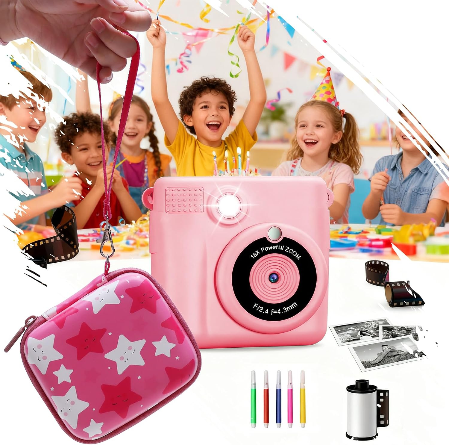 Thumbnail 5 de XANAD Kinderkamera Tasche (Sofortbildkamera) – Schutzhülle mit Hartschale & weichem Innenfutter für Kinder 3–14 (Rose Star)