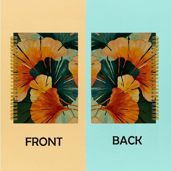 Detalle de Wagoba Boho Abstract Ginkgo Leaf Spiral Hardcover Notebook, 80 Pages