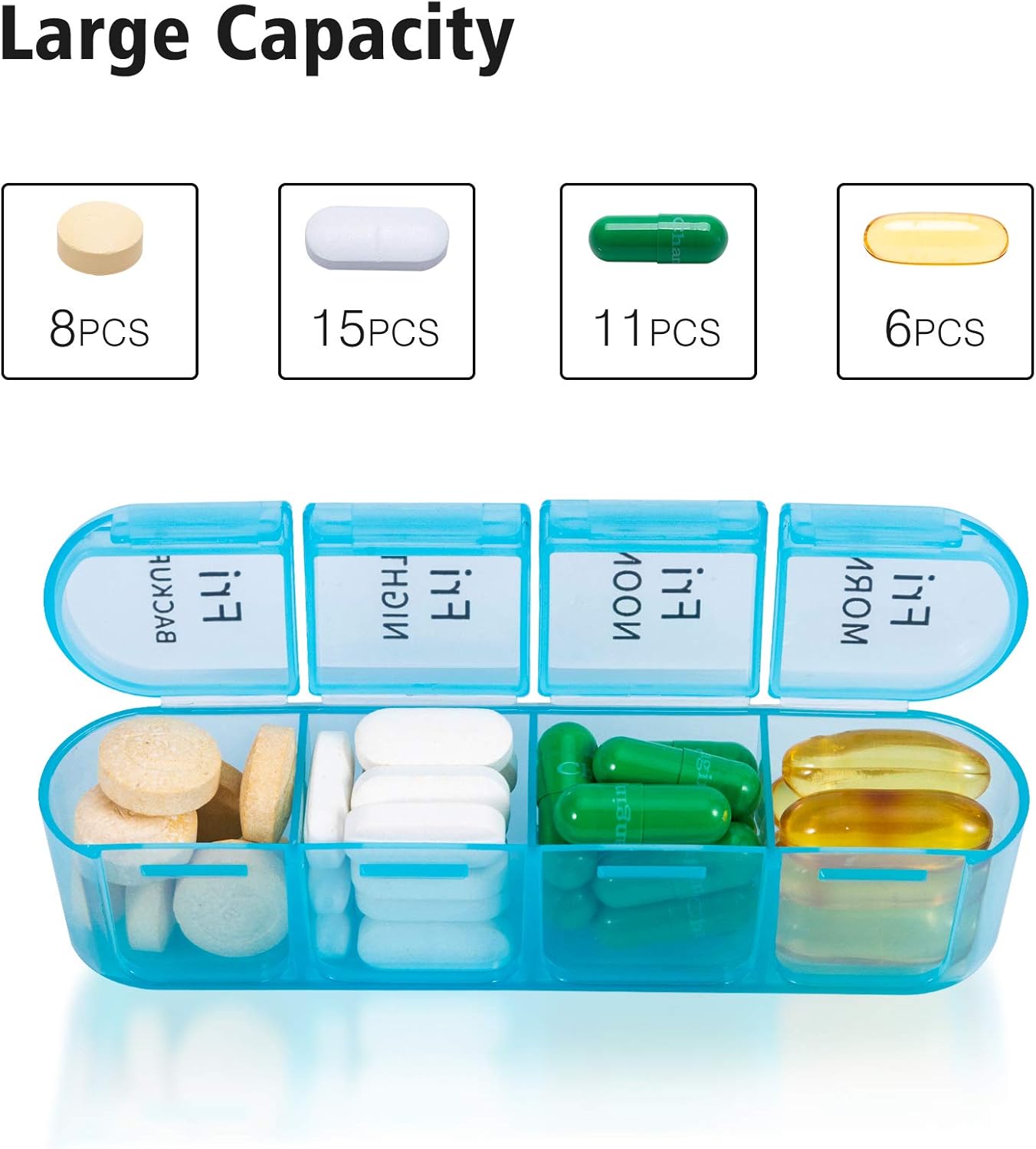 Detalle de D Aviky Pill Organizer 4 Times a Day: 7-Day Large Weekly Pill Box with Removable Daily Containers
