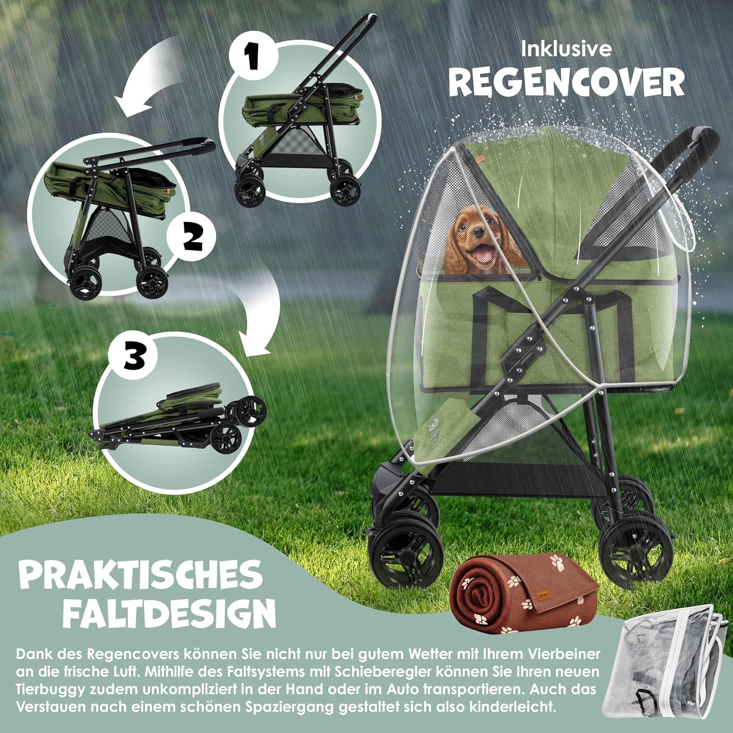 Detalle de LOVPET 2in1 Hundebuggy: faltbar, transportabel und robust für Hunde bis 20 kg