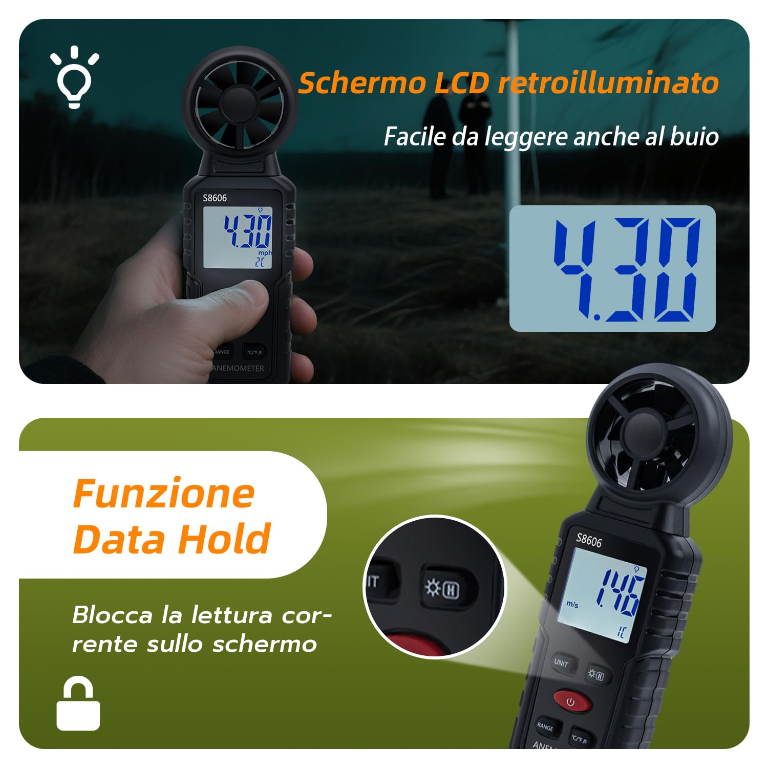 Thumbnail 4 de Tolesum Anemometro portatile 3 in 1 con misurazione vento, Beaufort e temperatura