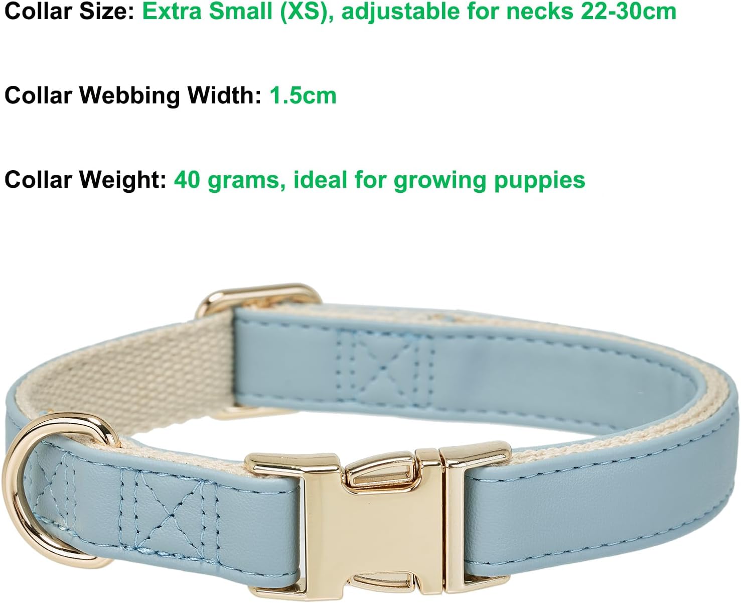 Thumbnail 2 de YUDOTE Soft Leather Dog Collar with Safety Quick Release (Natural Cotton Padded) – Light Blue, XS