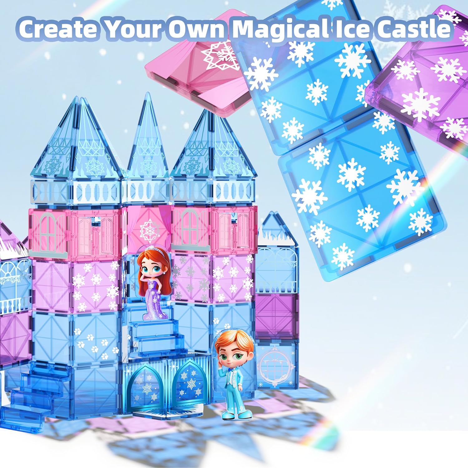 Detalle 2 de GobiDex Magnetic Building Blocks Princess Castle Set with 2 Dolls & Stairs