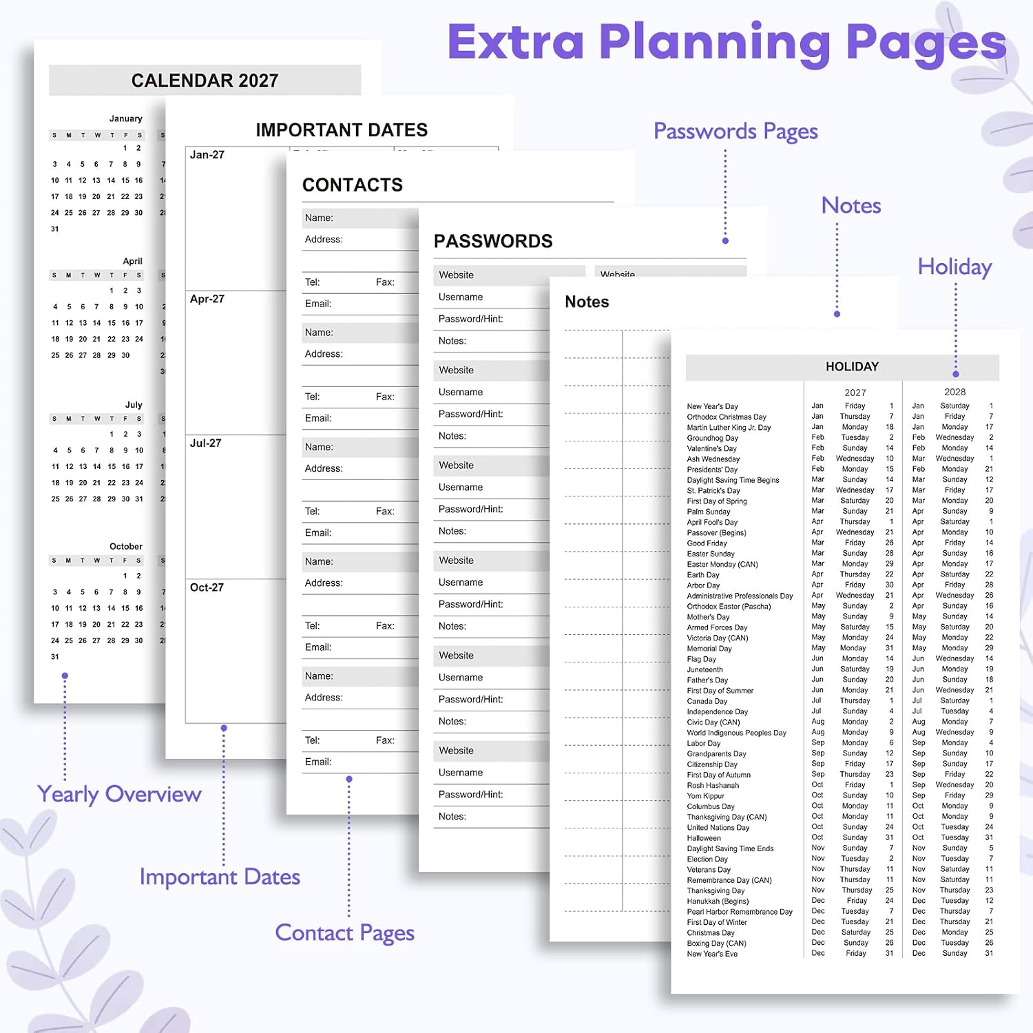 Thumbnail 5 de OMEYA 2027 A6 Weekly and Monthly Planner, Purple, 100gsm Paper