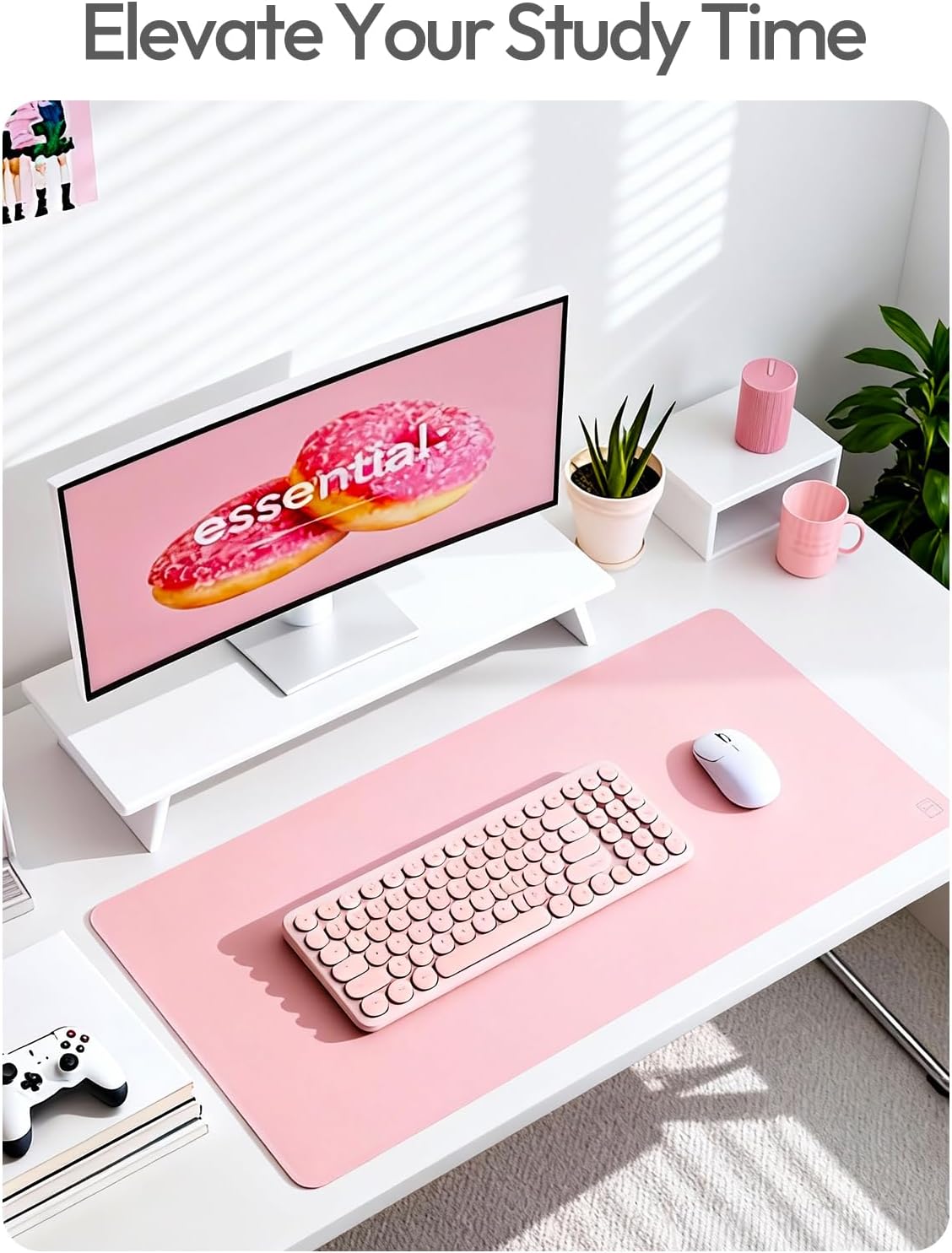 Detalle 2 de YSAGi Leather Desk Protector, 23.6" x 13.8" Light Pink PU Desk Mat
