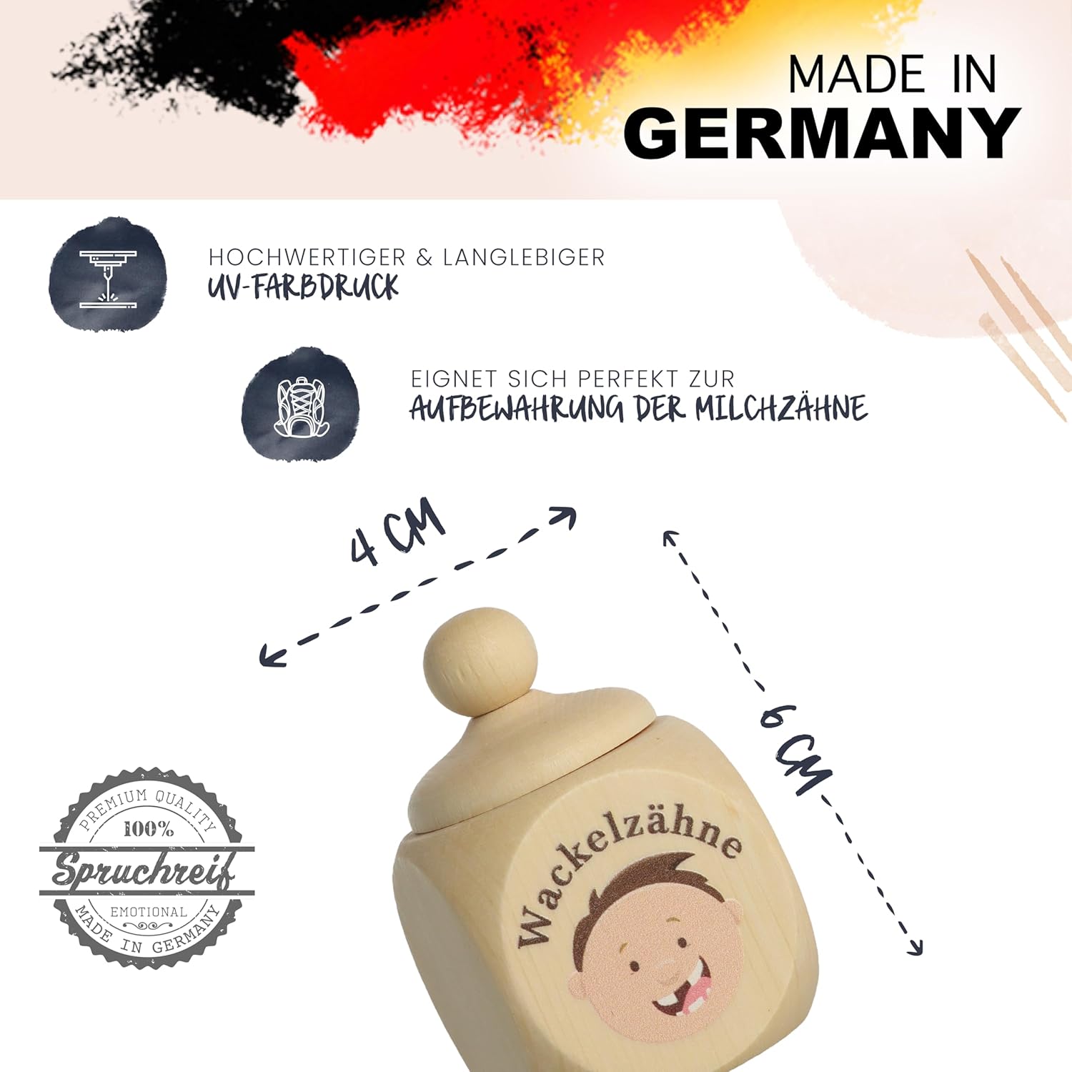 Detalle de Spruchreif Milchzahndose aus Holz mit Deckel und UV-Druck – Zahnfee-Idylle für kleine Erinnerungen