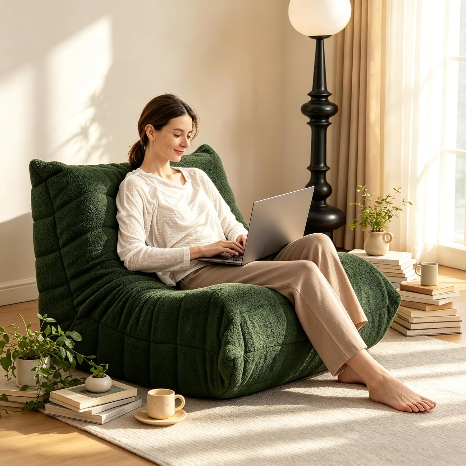 Detalle de Bean Bag Chair Green memory foam support