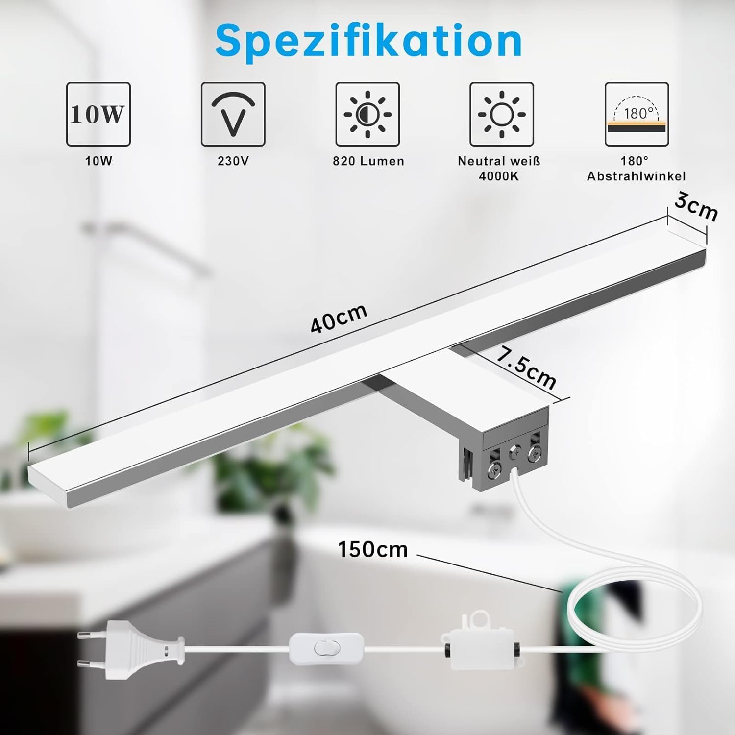 Thumbnail 1 de Aogled Lámpara de Espejo Baño 40cm 💡 10W, Resistente al Agua