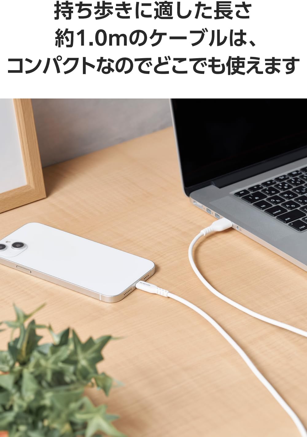 Detalle 2 de エレコム MPA-UALECD10WH Lightningケーブル 1m USB-A・最大12W対応 ホワイト