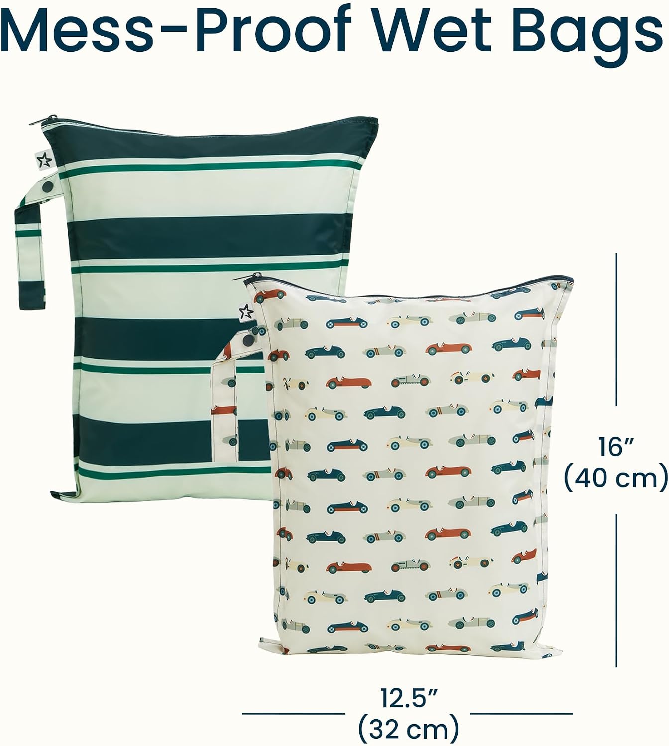 Detalle 2 de Tiny Twinkle BGW Wet Bags, 2-Pack Waterproof Polyester with Rugby Stripes and Vintage Cars