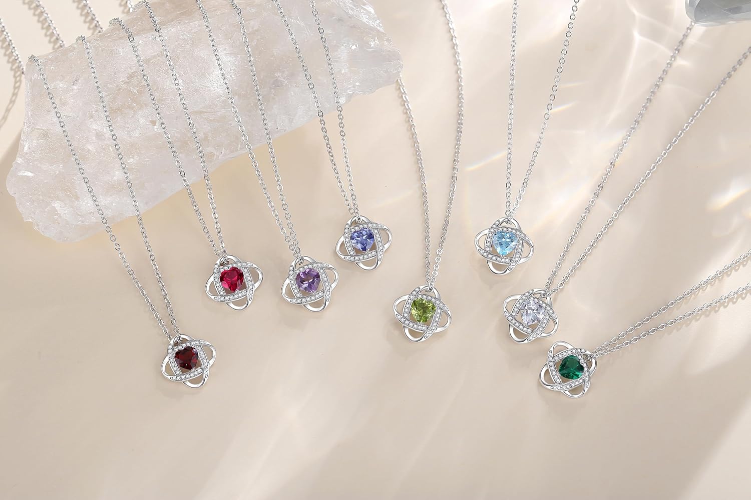 Detalle de FANCIME Love Knot Birthstone Necklace for Women – Sterling Silver with Peridot Birthstone