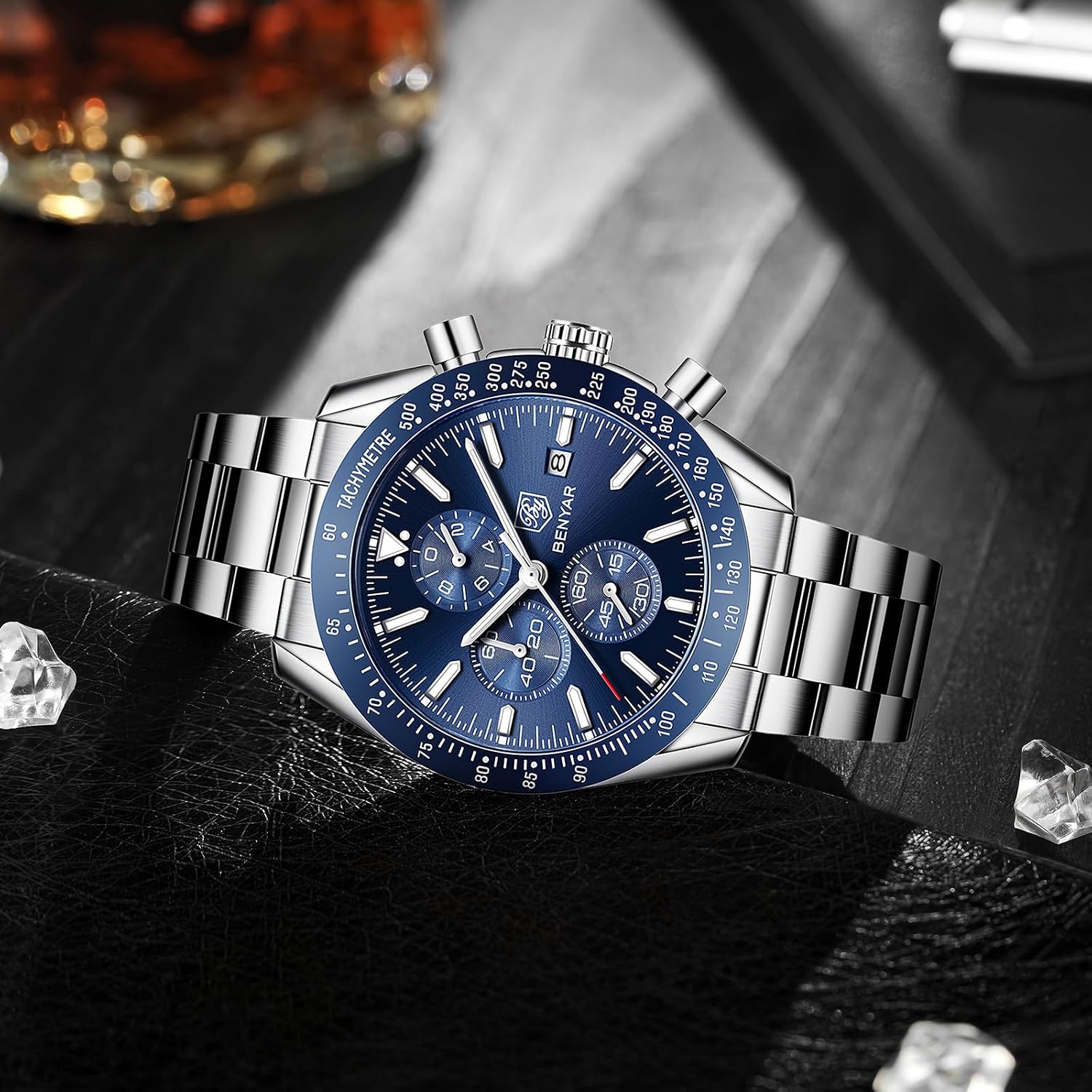 Thumbnail 6 de BY BENYAR CFBY5140-8 herenhorloge met quartz, chronograaf en leren band