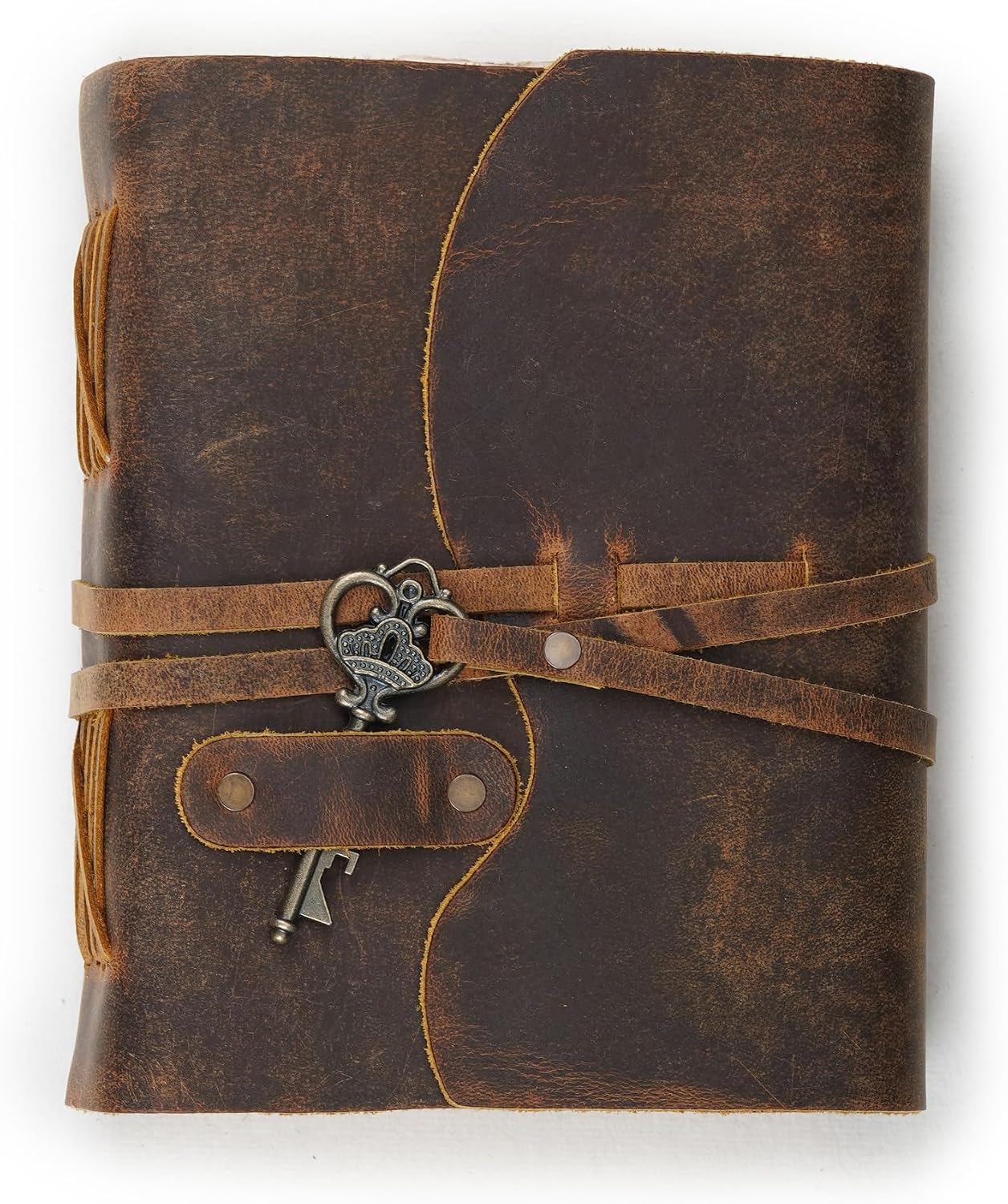 Detalle 2 de LEATHER VILLAGE Leather Journal, 6 x 4 Inches, Distressed Brown, Key Lock