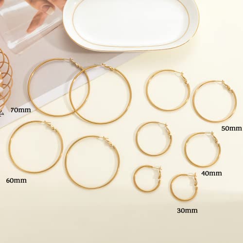 Thumbnail 5 de Senteria Gold Hoop Earrings for Women | Stainless Steel, Hypoallergenic, 30–70mm — 5-Pair Set